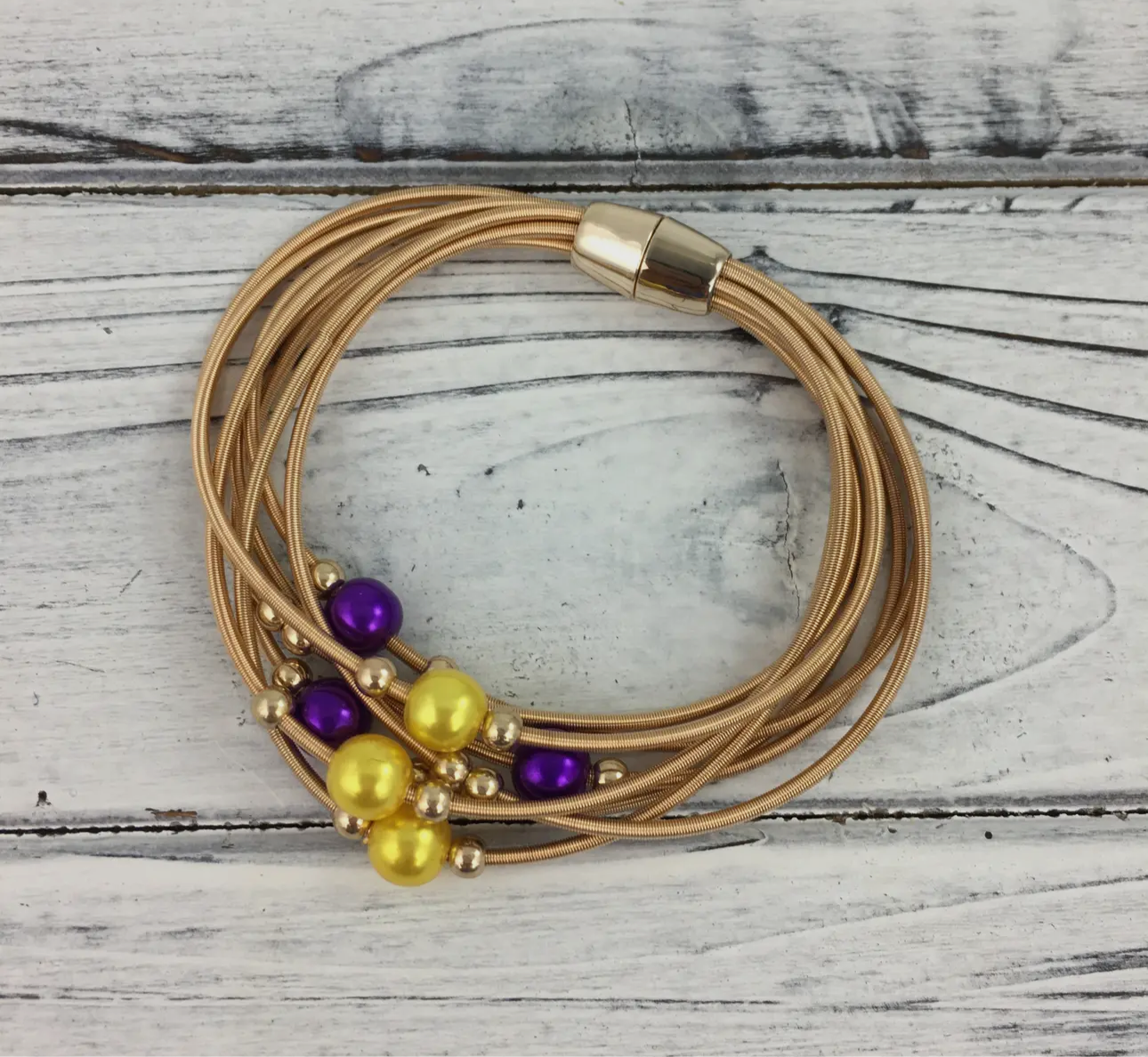 Guitar Pearl String Bracelet- Purple/Gold