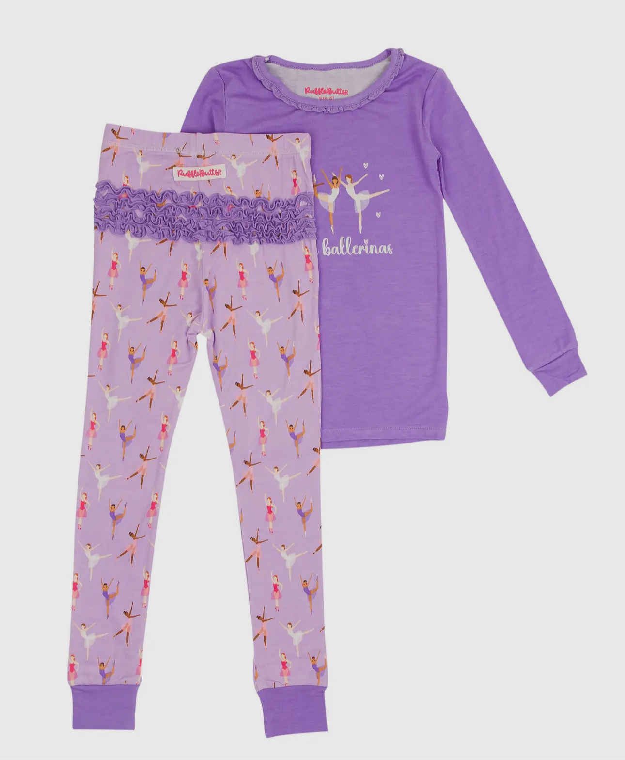 Toddler Girls “Ballerina” Bamboo Viscose Ruffle Long Sleeve Pajama Set