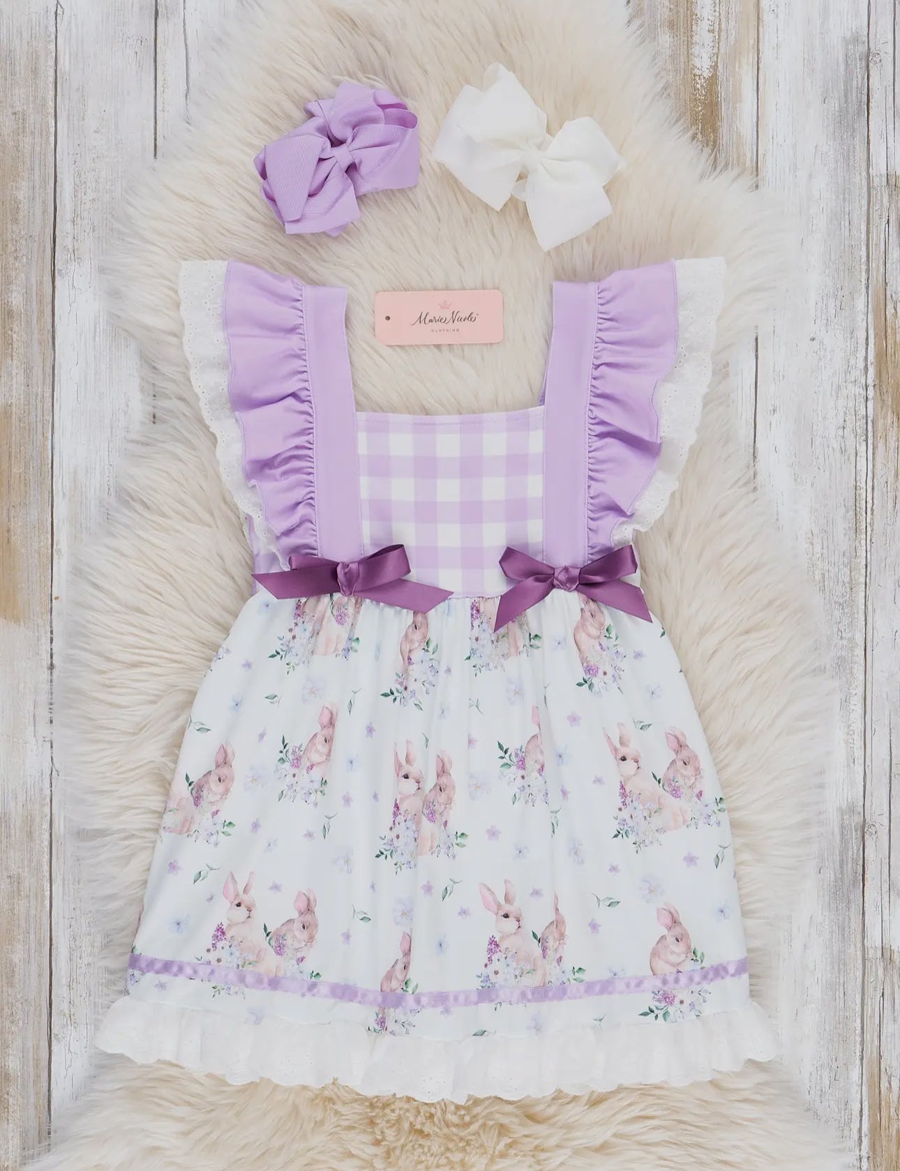 Lavender Gingham Flutter Sleeve Bunny Dress