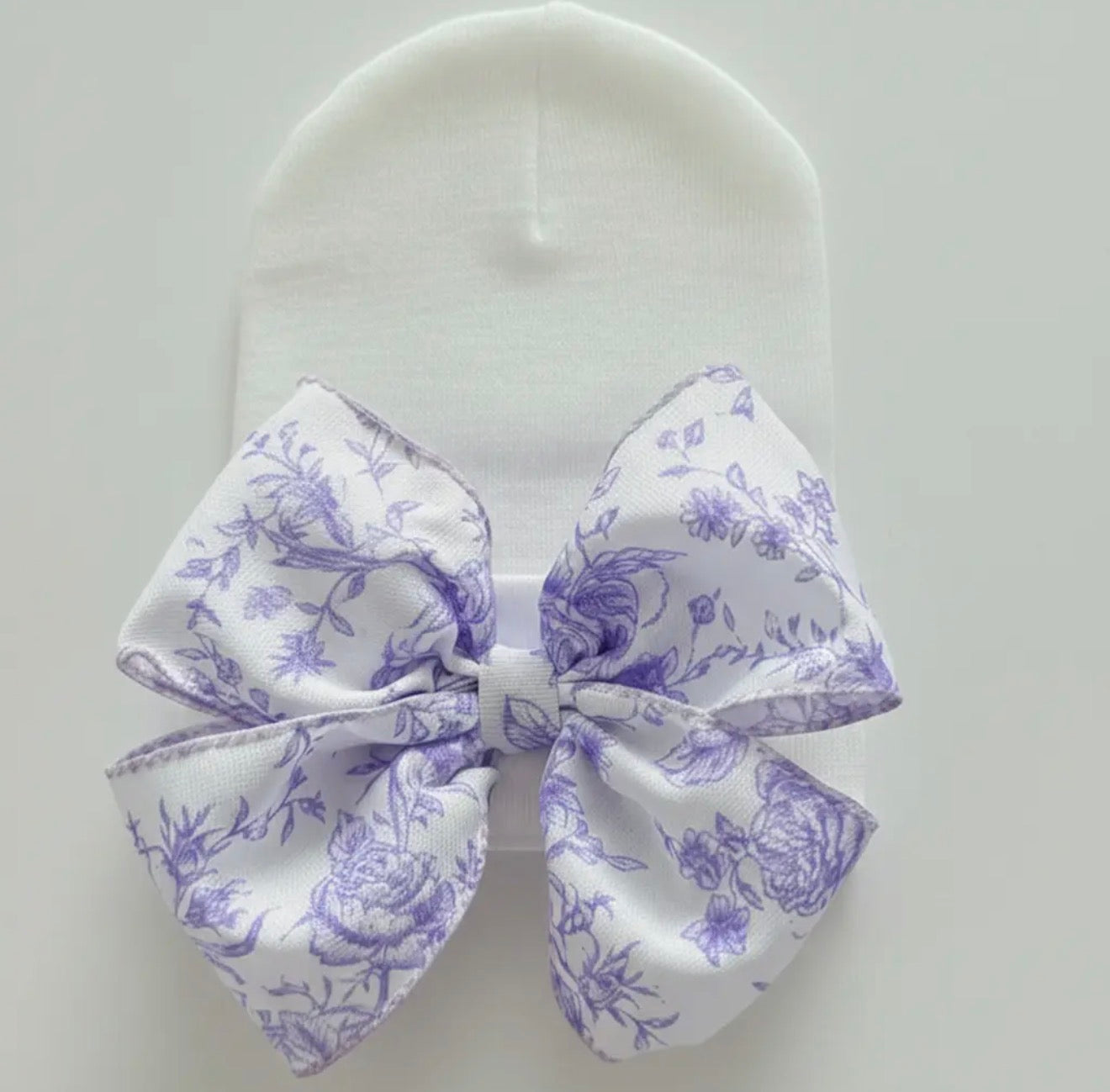 Floral Bow Purple Newborn Girl Hat