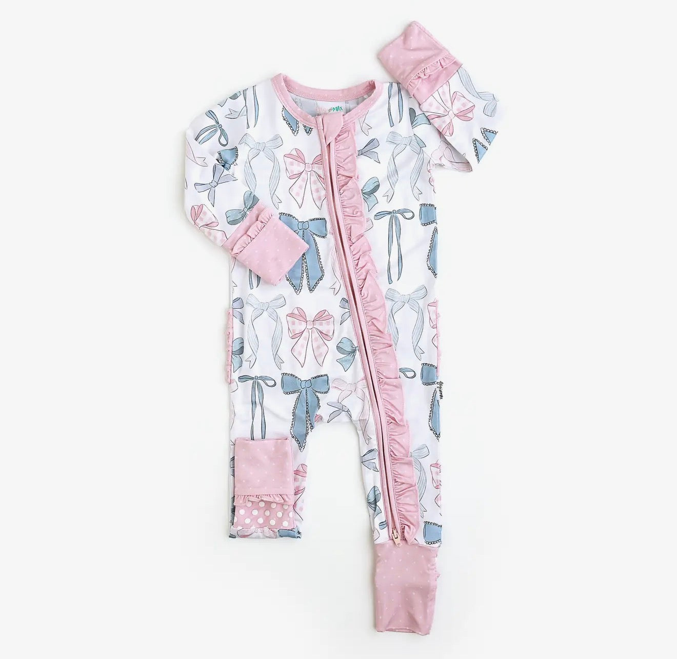 Samantha Bows Ruffle Zip Bamboo Sleep Little Outfit