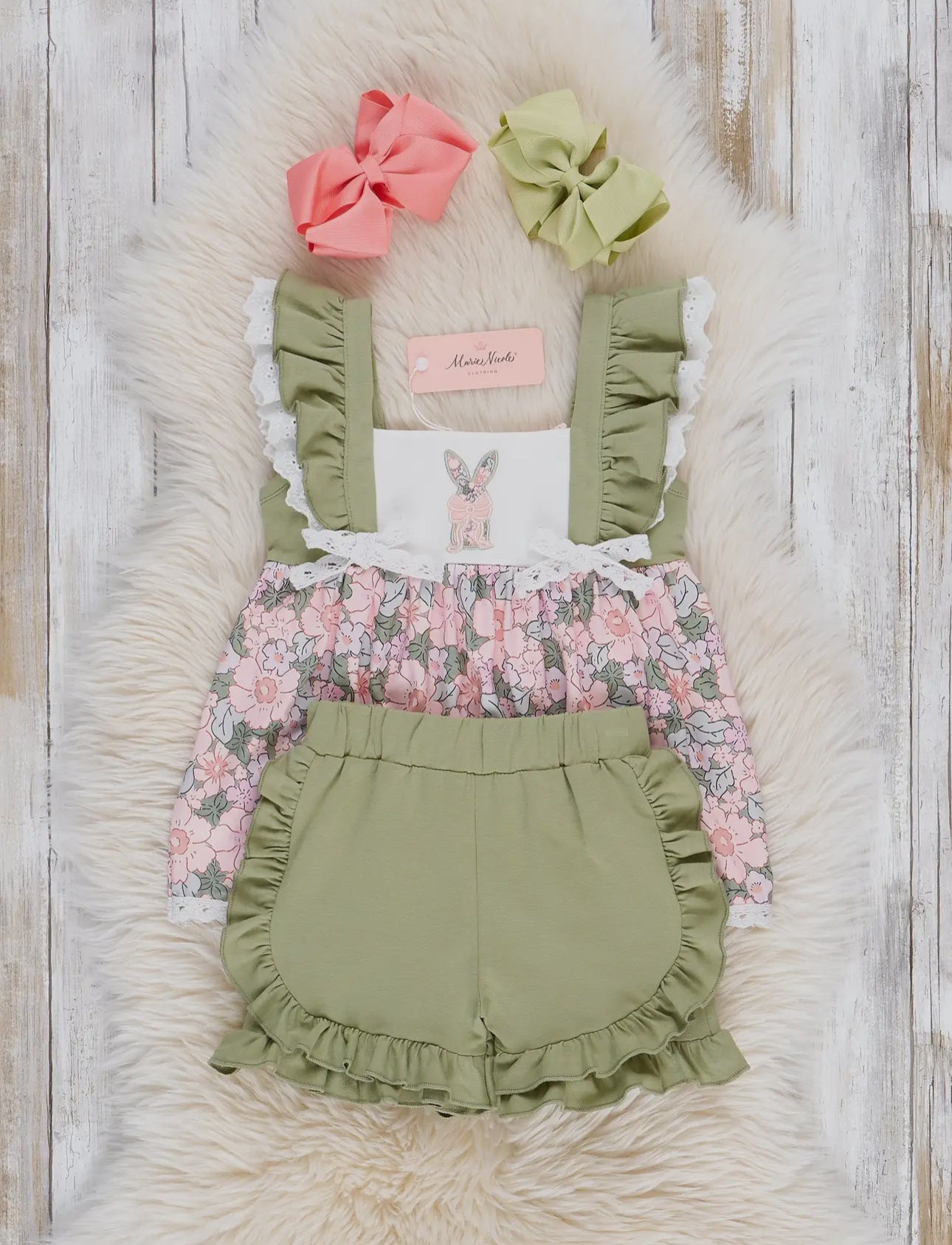 Embroidered Floral Bunny Ruffle Outfit