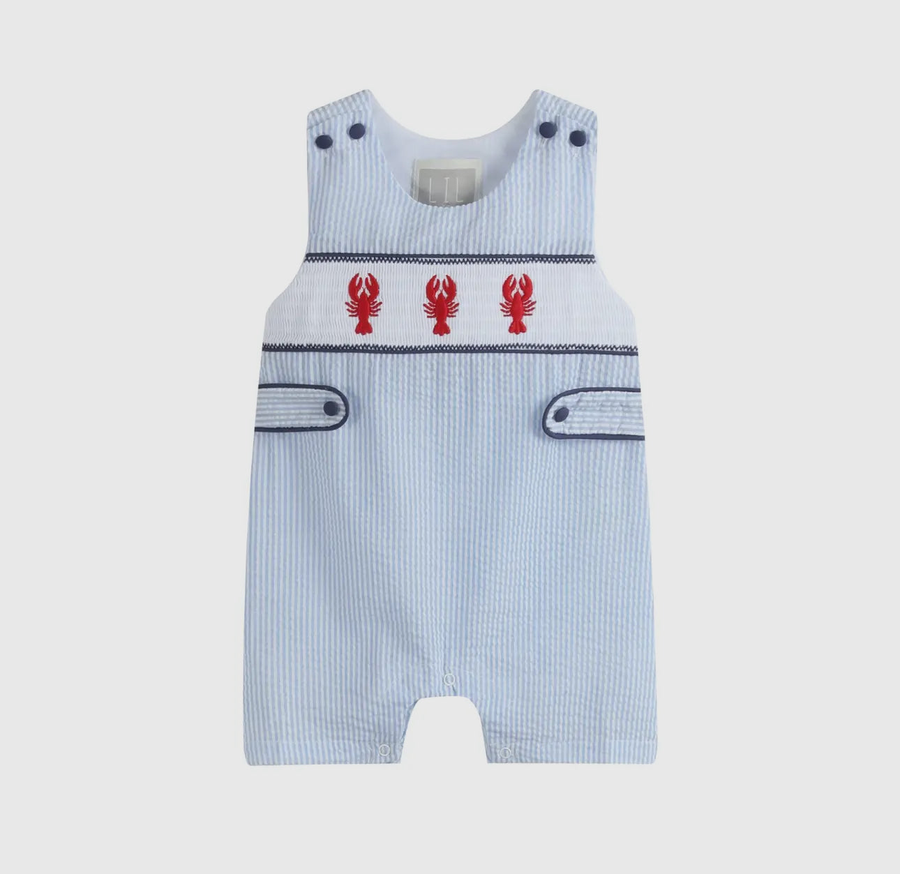 Blue Stripe Crawfish Smocked Shortalls