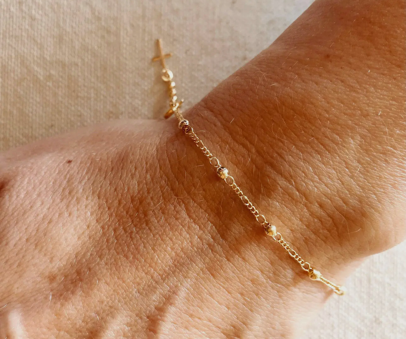 18k Gold Filled Beaded Bracelet with
Cross Charm
