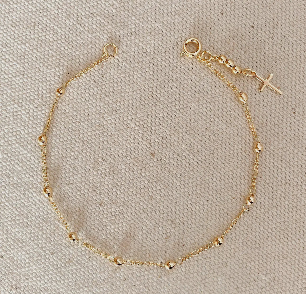 18k Gold Filled Beaded Bracelet with
Cross Charm