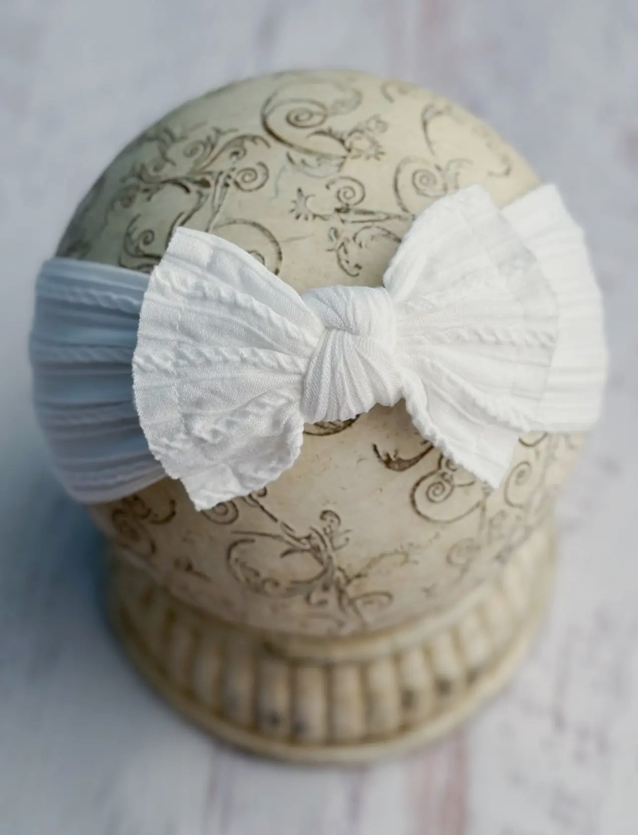 Cable Knit Bow Headband- White