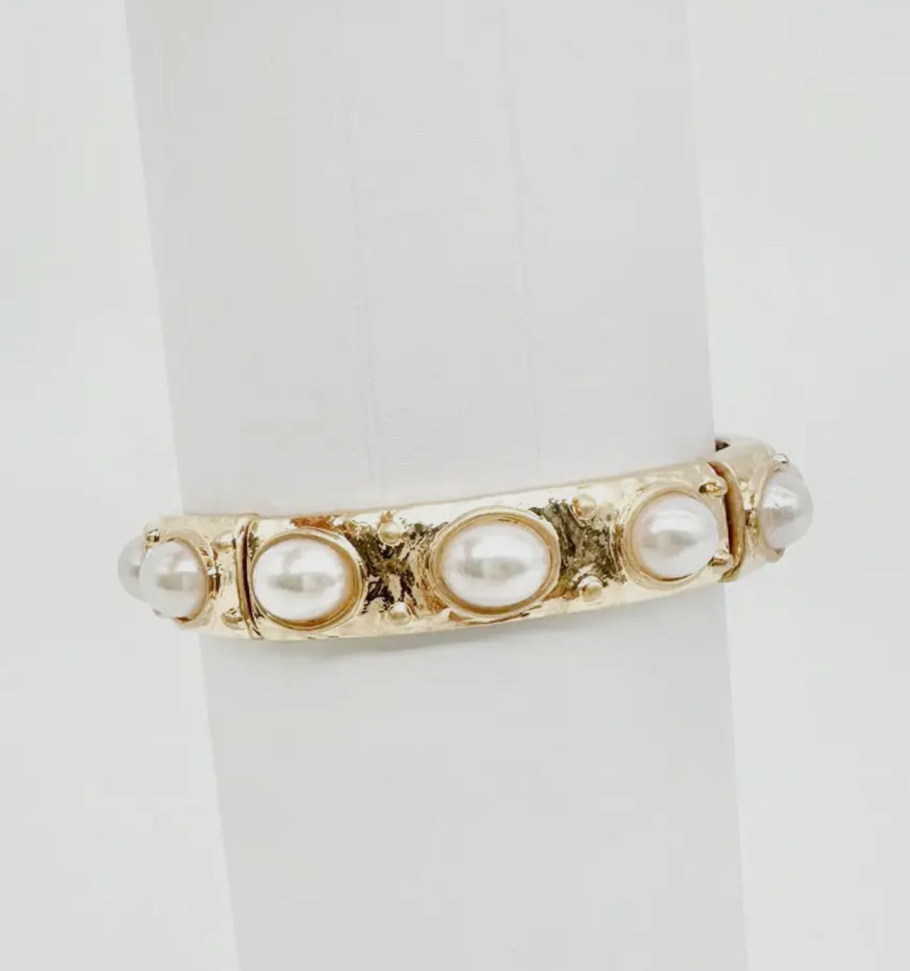 Gold Stretch Bangle with Oval Pearl Accents