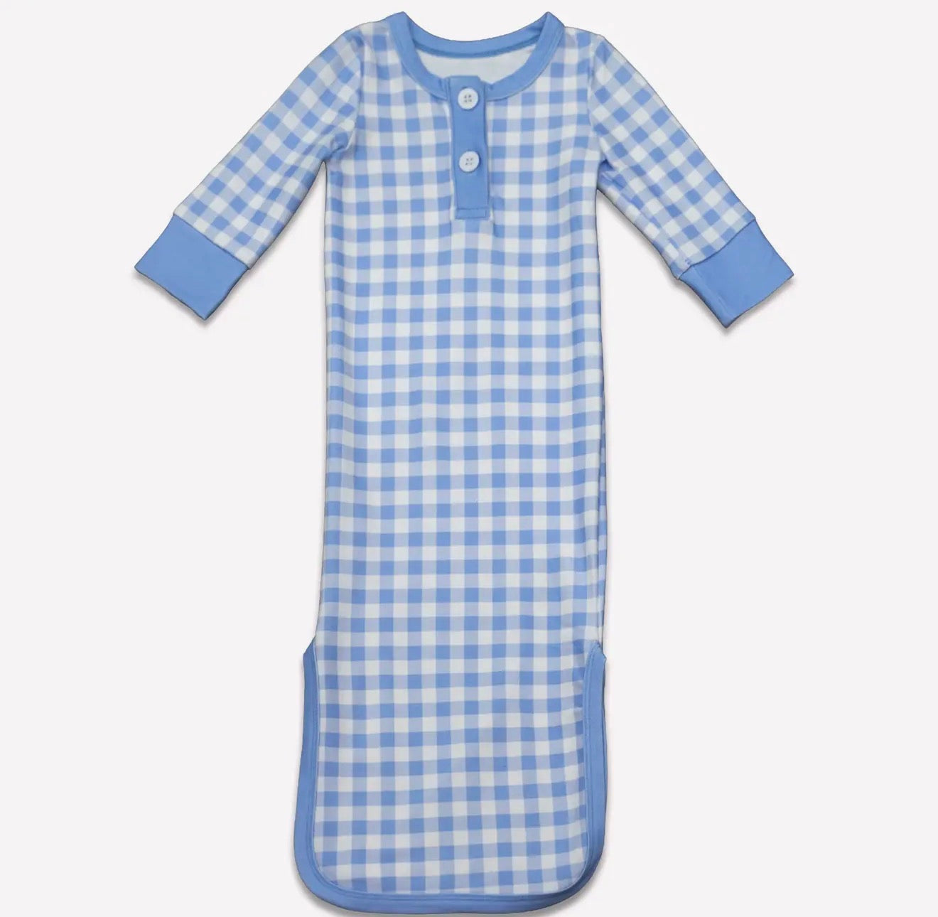 Boys Baby Knotted Gown - Blue Gingham