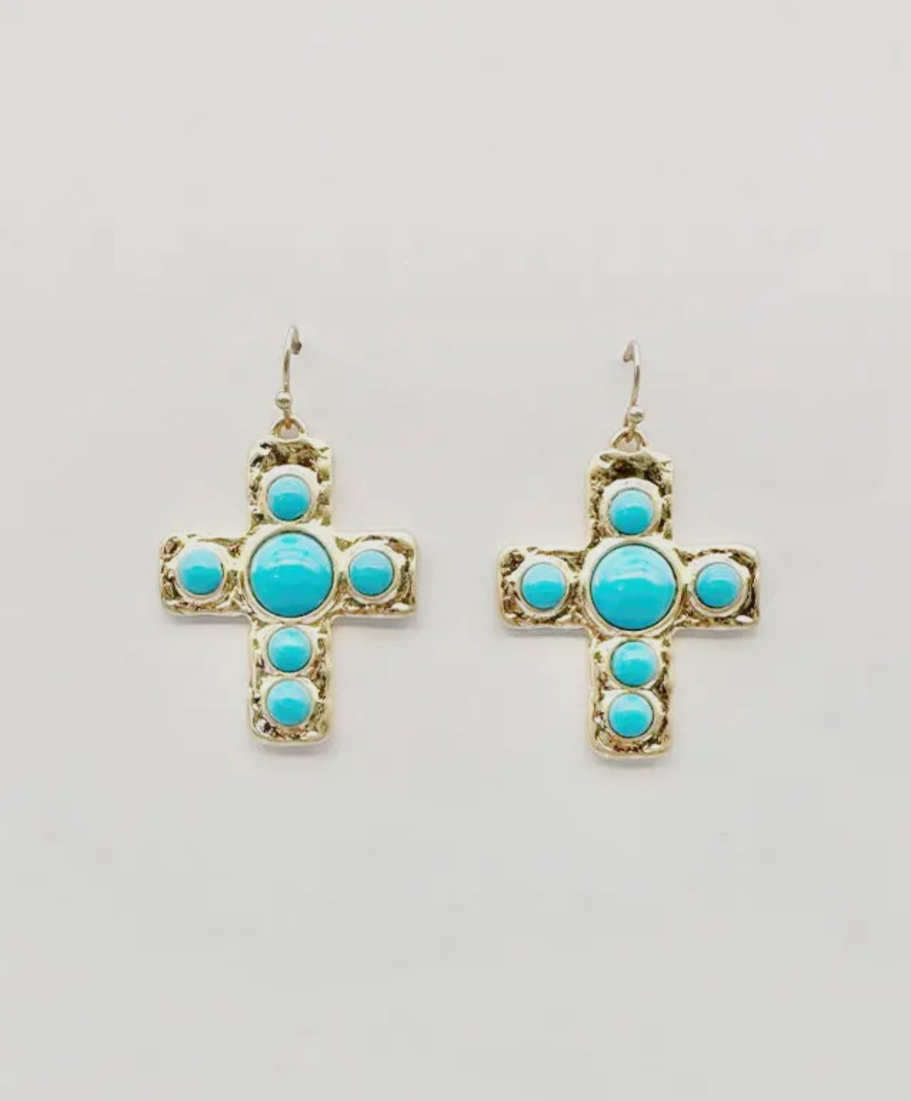 Gold 1.5" Cross with Turquoise Beaded
Accents Earring