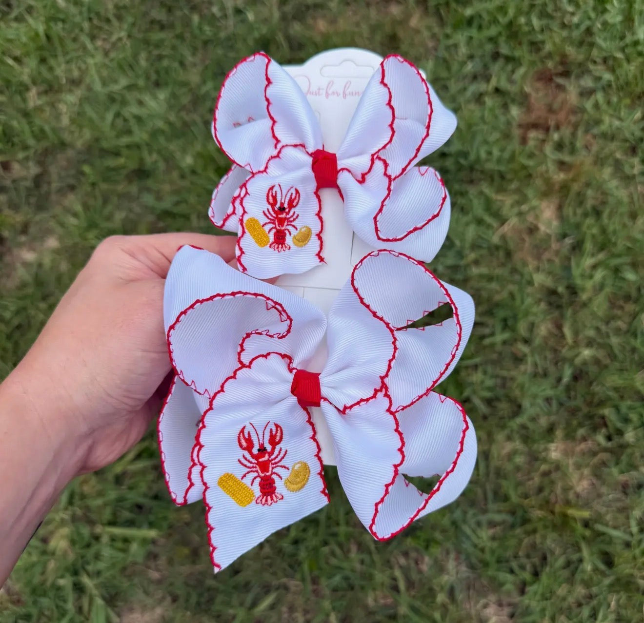 Crawfish Boil Embroidered Hair Bow