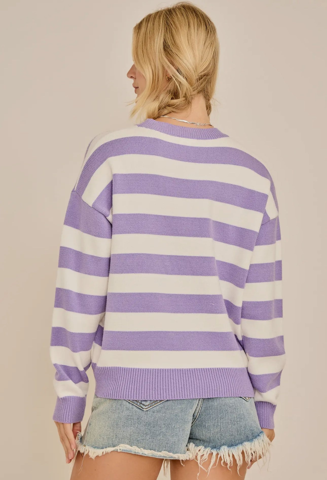 Mardi Party Striped Knit Sweater - Purple & White