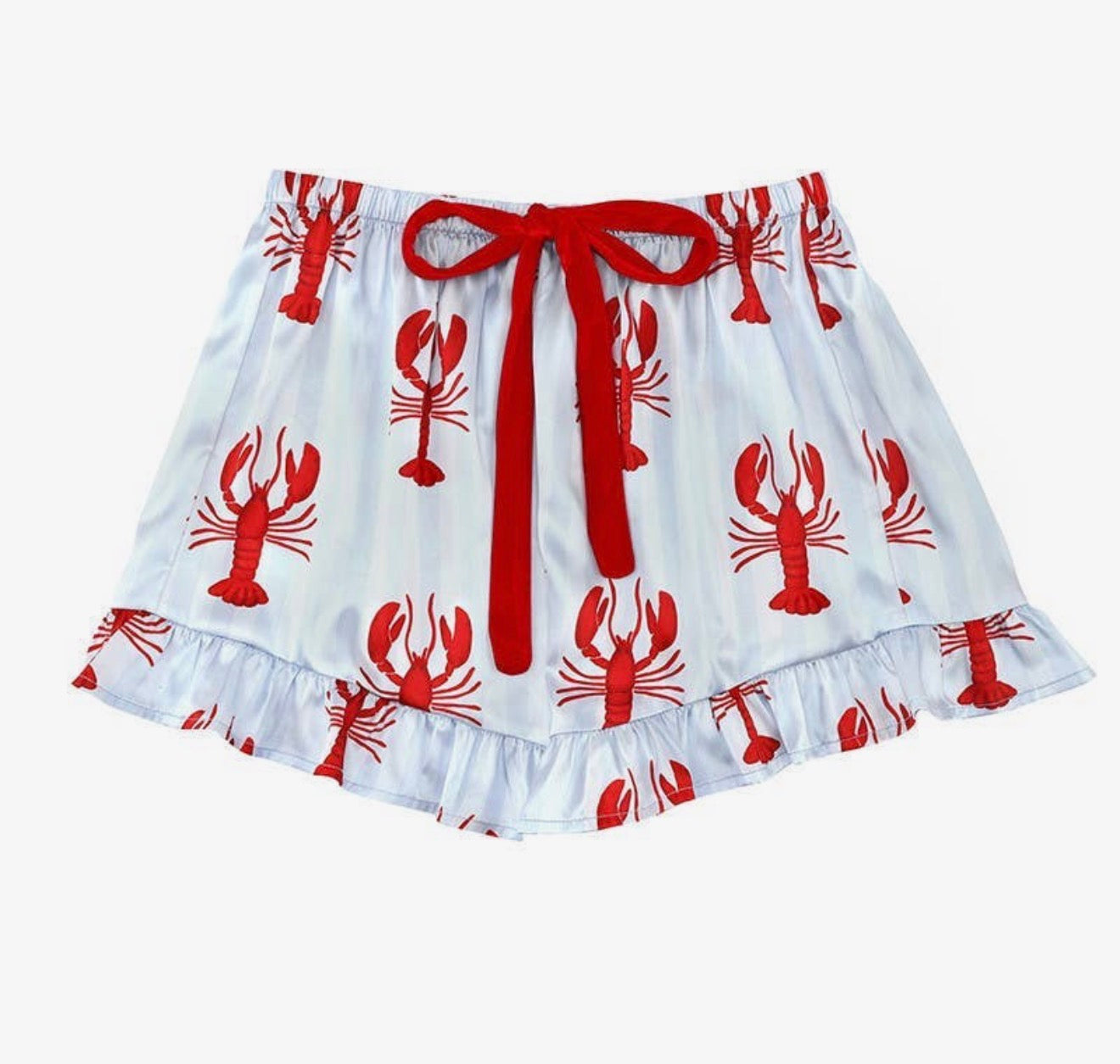Long Sleeve Ruffled Pj Set - Blue Stripes + Crawfish
