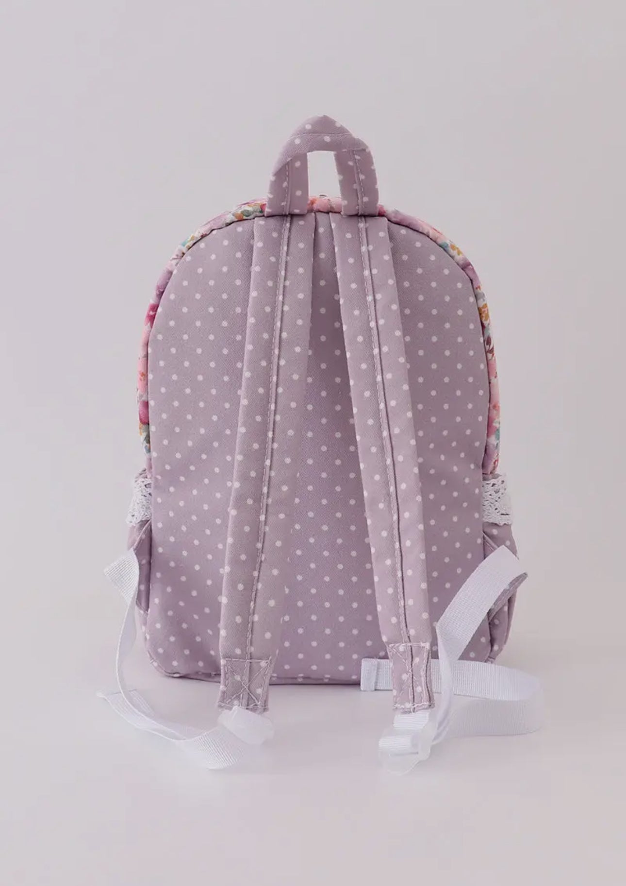 Purple Floral Print Canvas Ruffle Backpack