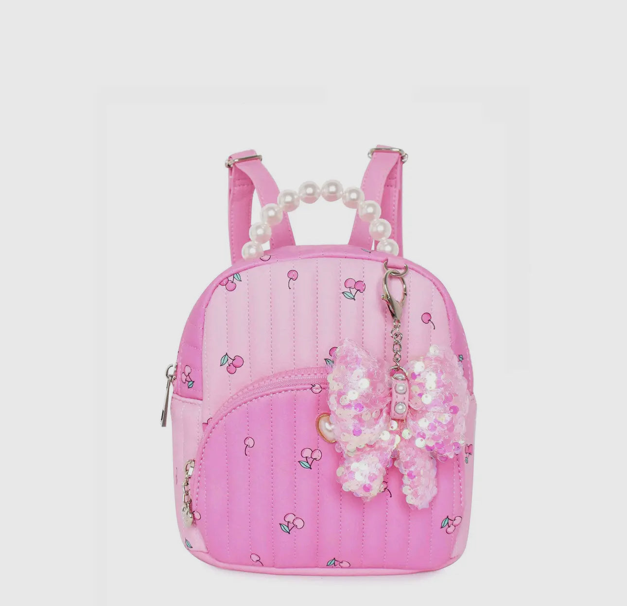 Quilted Cherry Printed Micro Mini Backpack with Charm