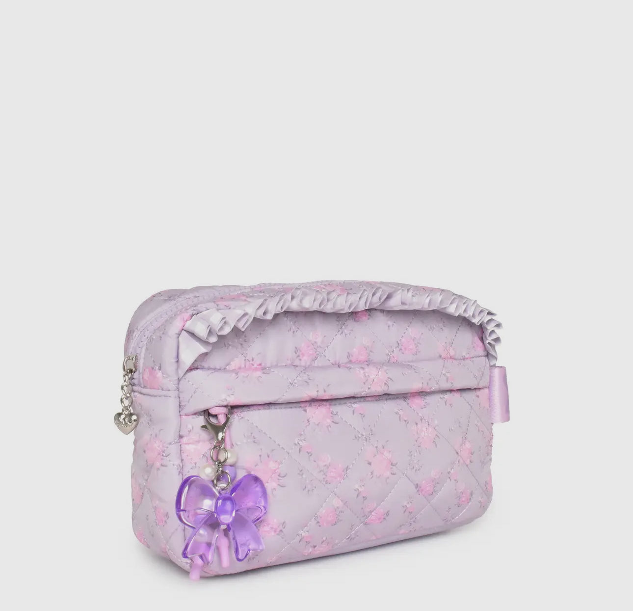 Quilted Floral Printed Pouch with Charm
