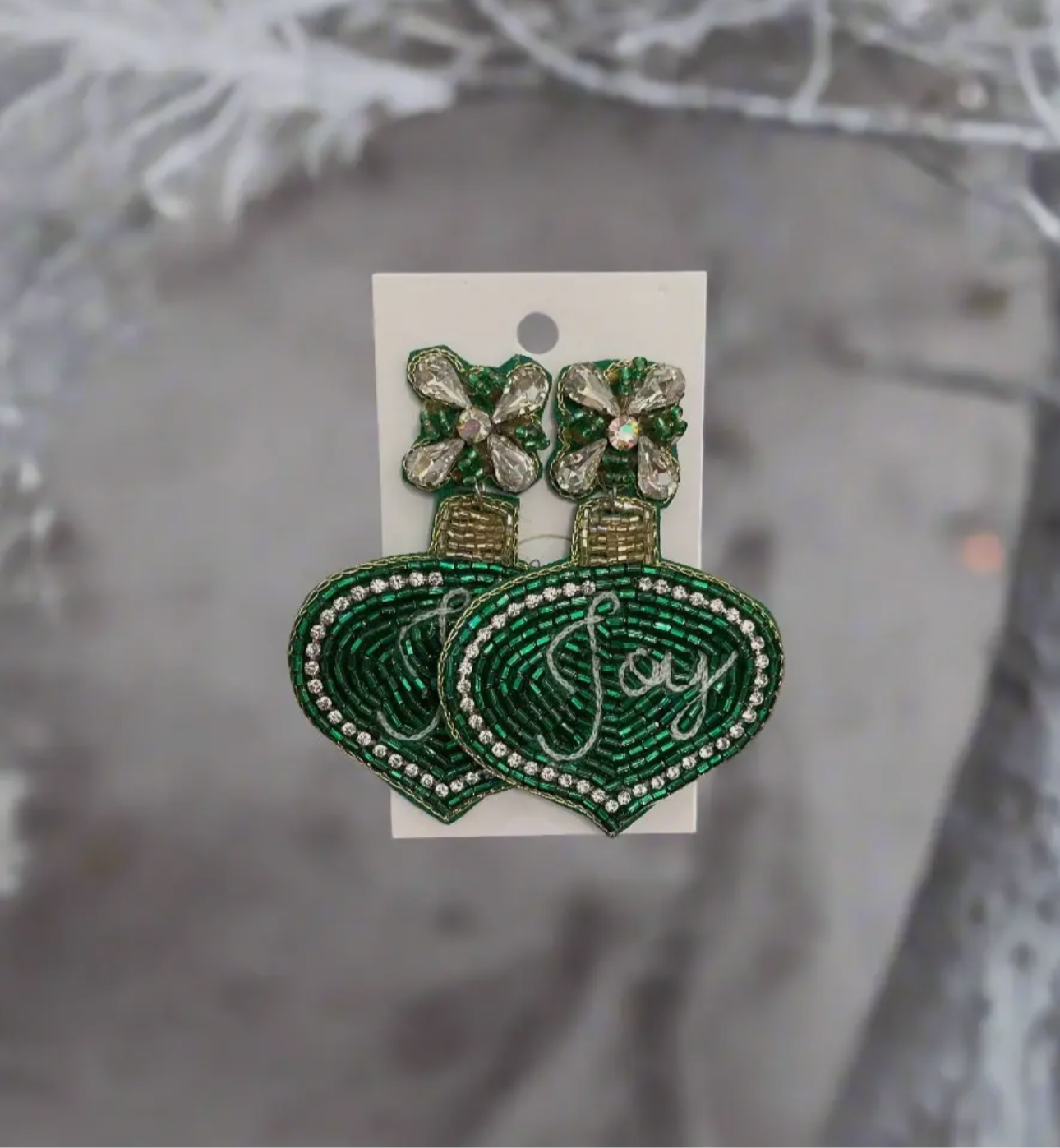 Green "Joy" Ornament- Earrings
