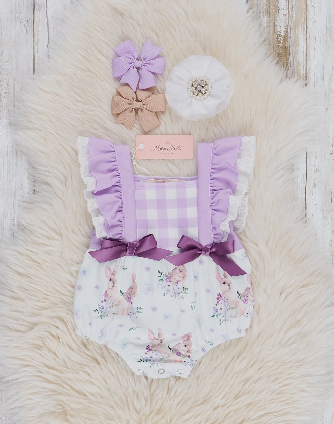 Lavender Gingham Flutter Sleeve Bunny Romper