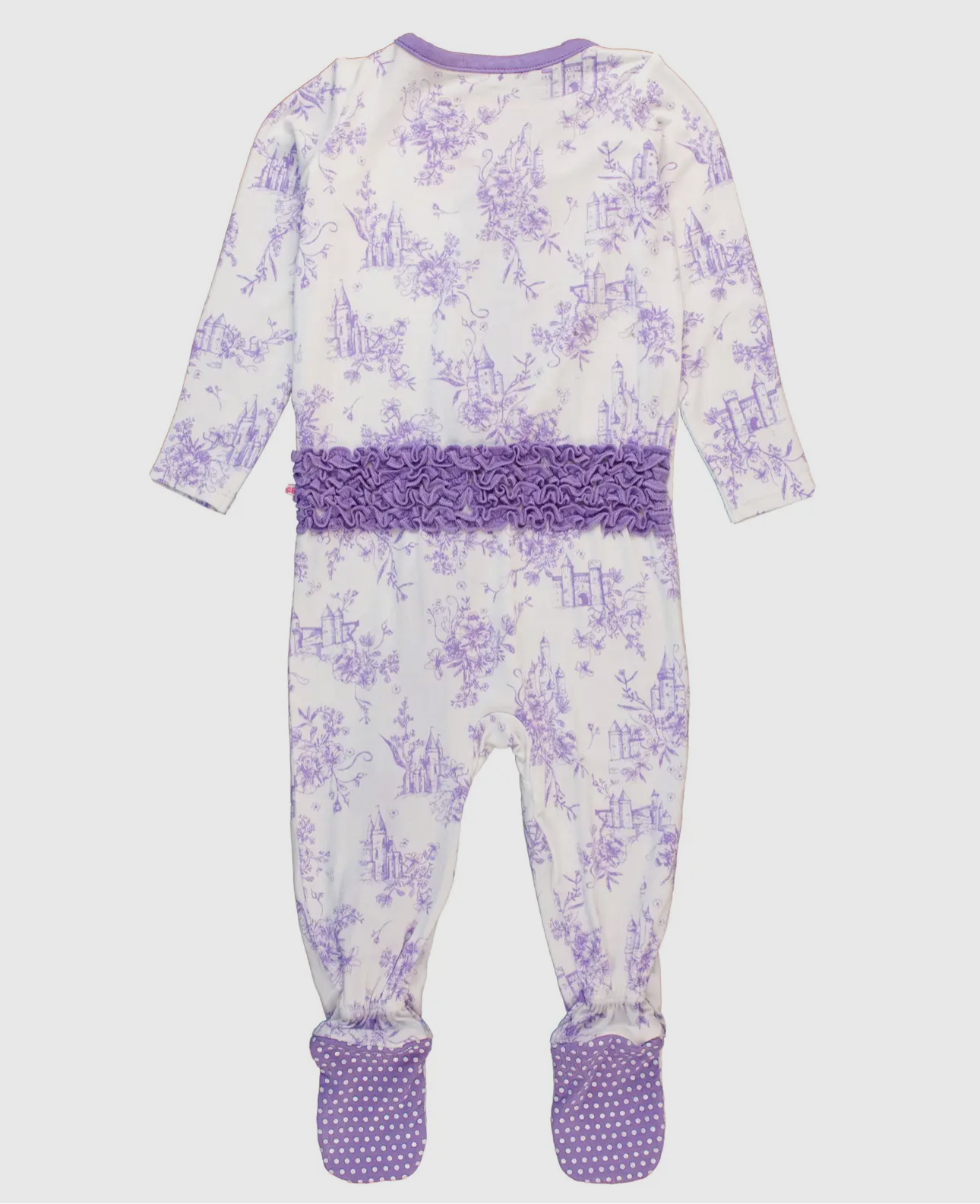 Baby Girl Purple Princess Castle Toile Bamboo Viscose Footed Ruffle One Piece Pajama