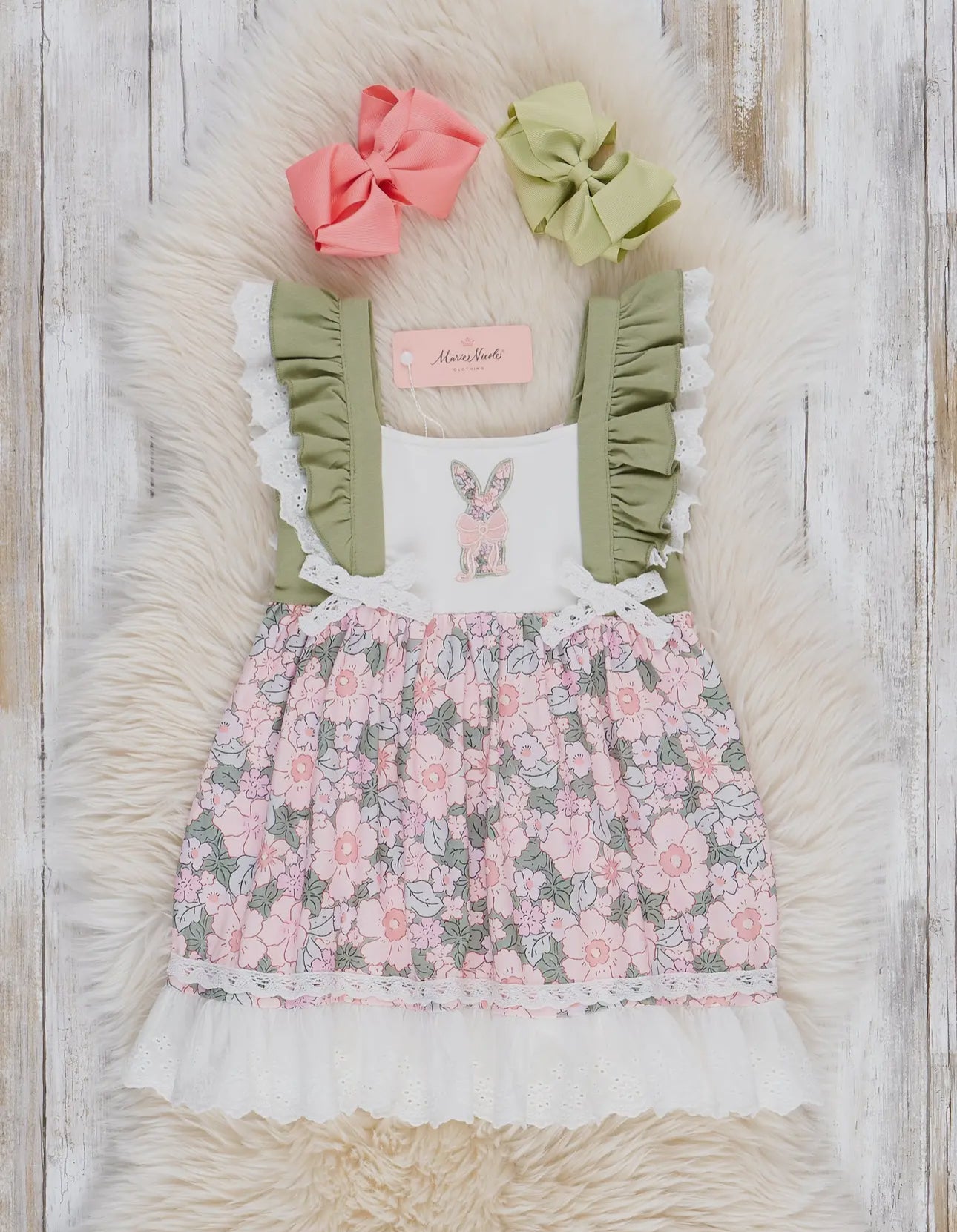 Embroidered Floral Bunny Ruffle Dress