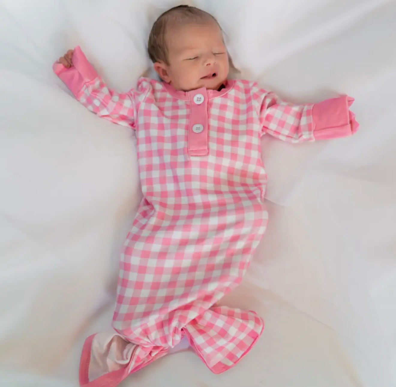 Girls Baby Knotted Gown - Pink Gingham