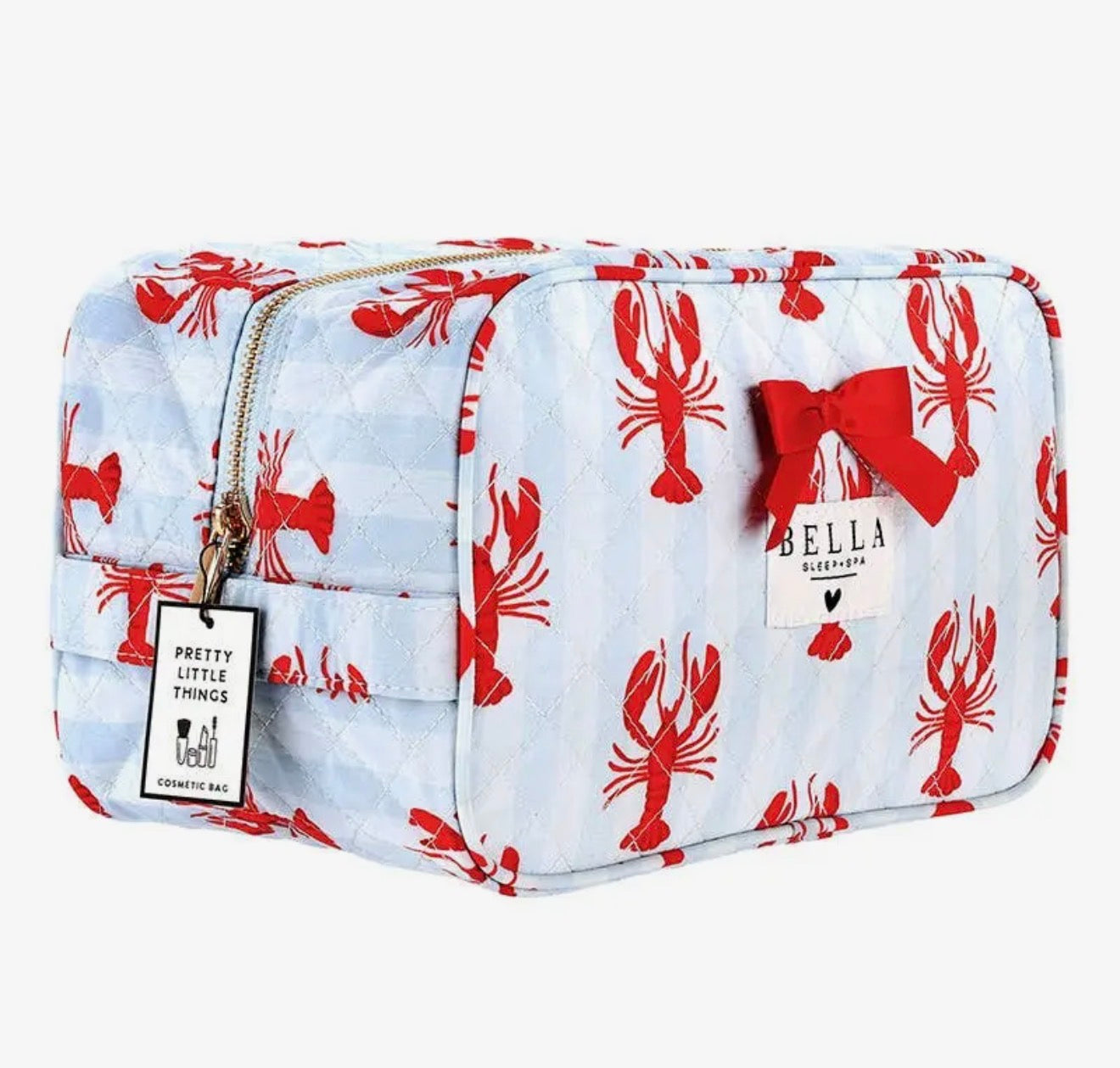Quilted Cosmetic Bag - Blue Stripes + Crawfish