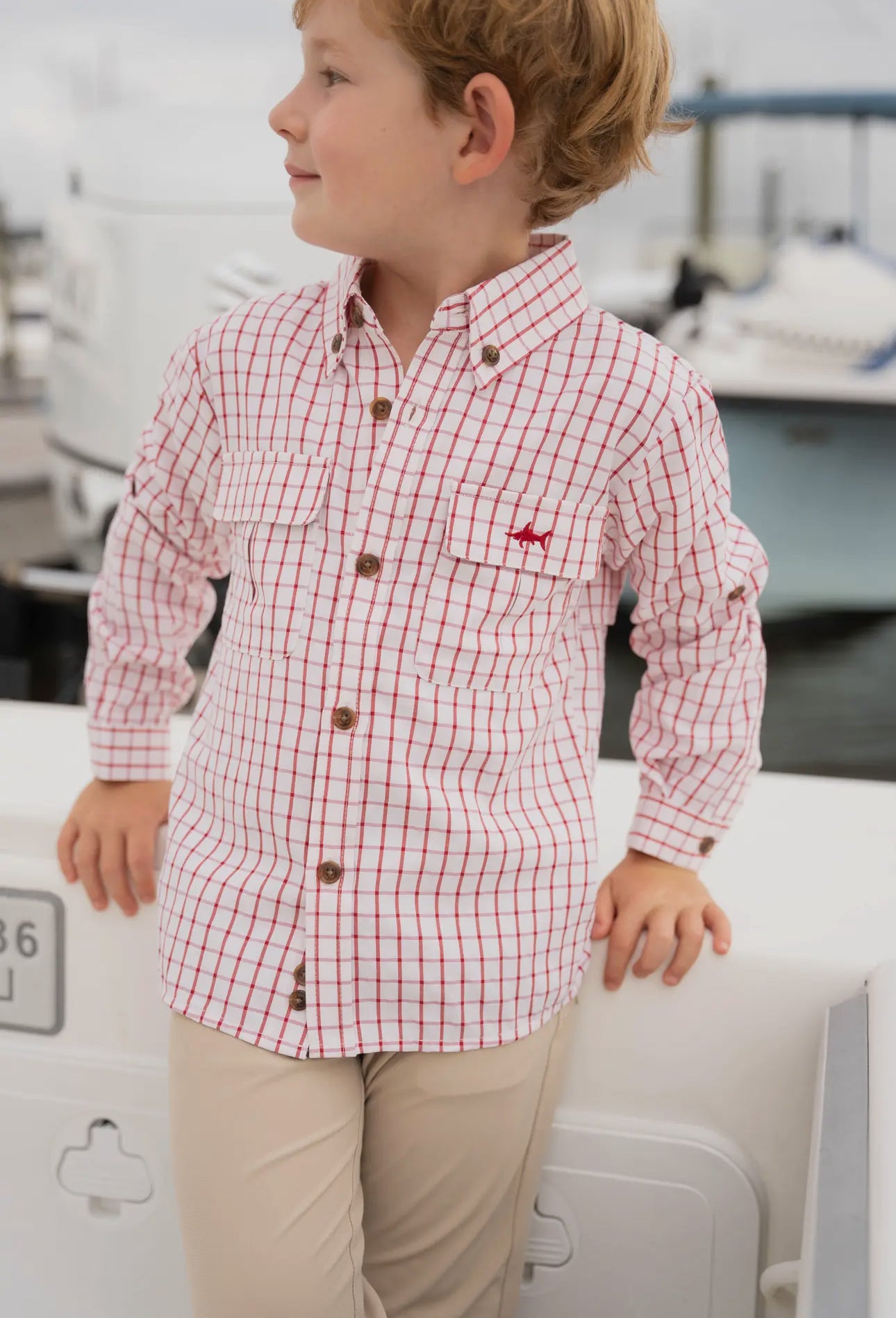 Flagler Boys Fishing Shirt - Red Plaid