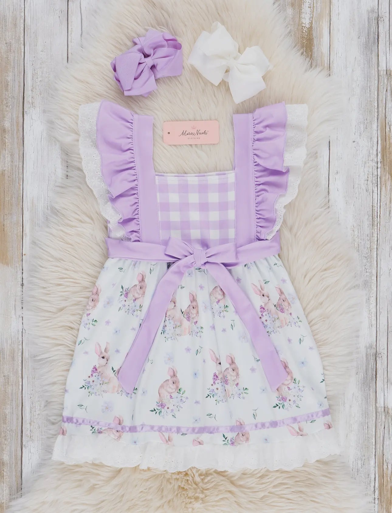 Lavender Gingham Flutter Sleeve Bunny Dress