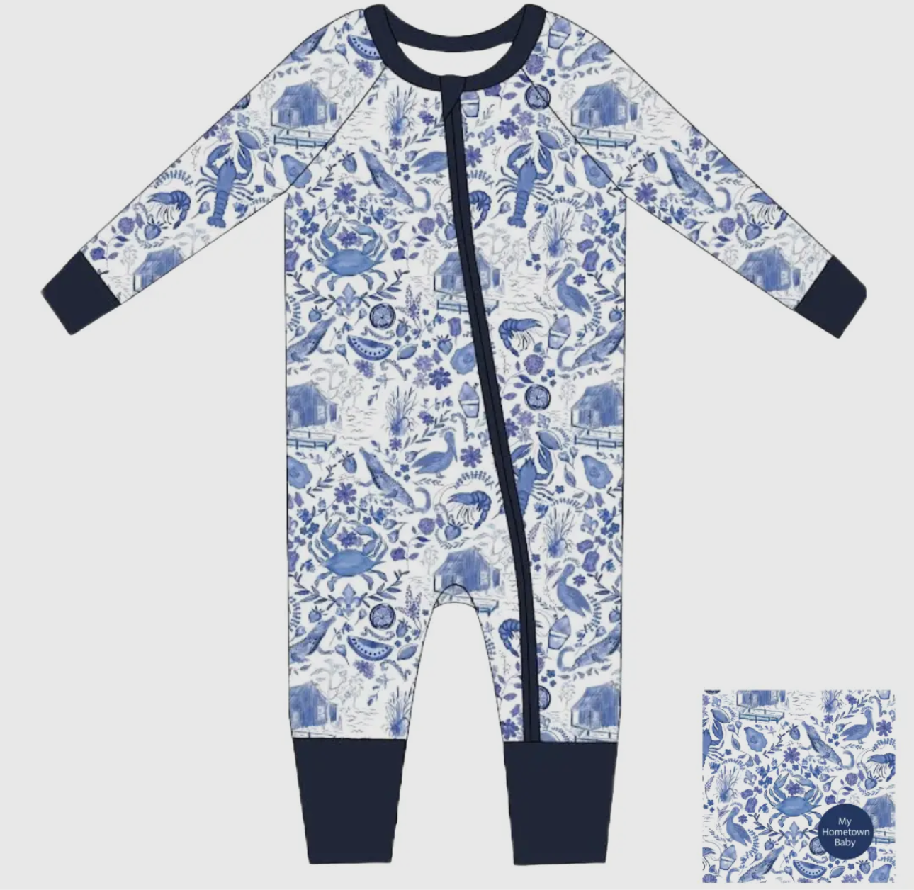 "Southern Blues" Premium Bamboo Zippie Pajamas