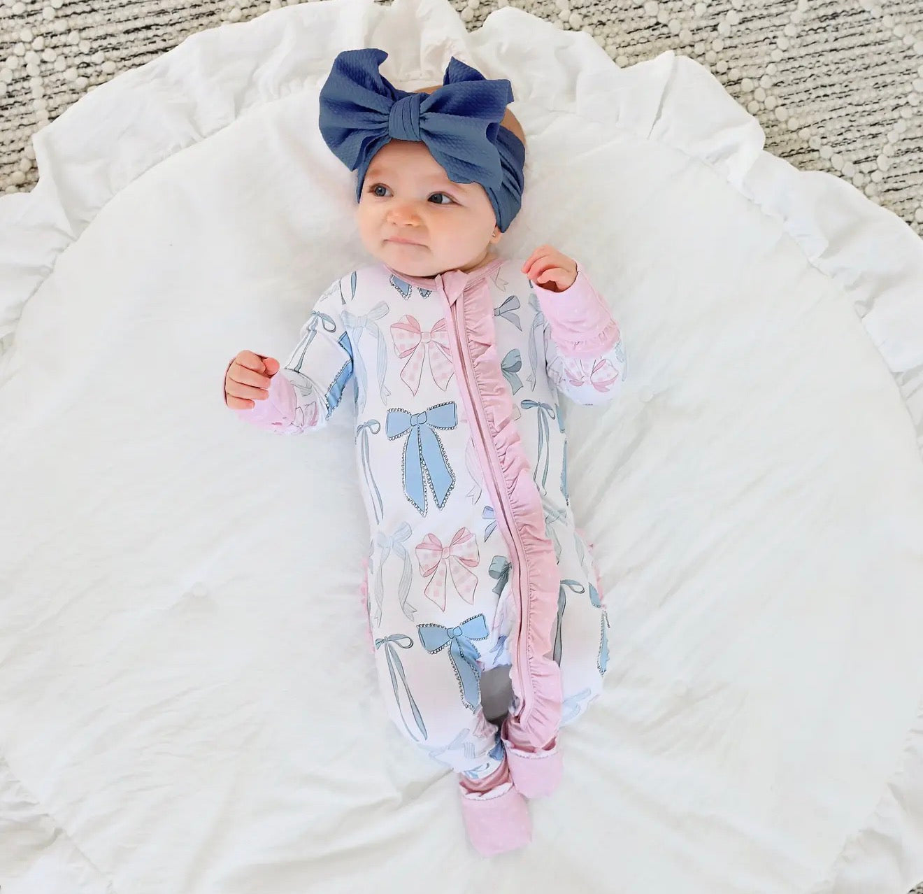 Samantha Bows Ruffle Zip Bamboo Sleep Little Outfit
