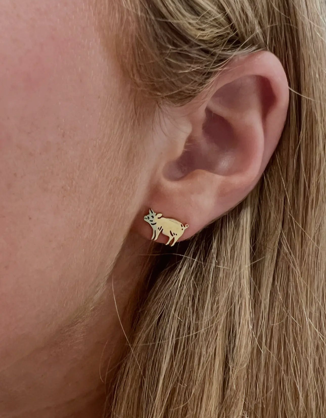 Cute “Pig” Earrings- Gold Stud
