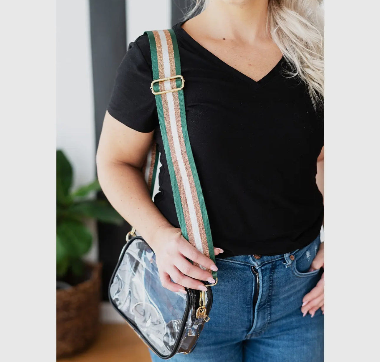 Stripe Crossbody Strap- Green/Bronze