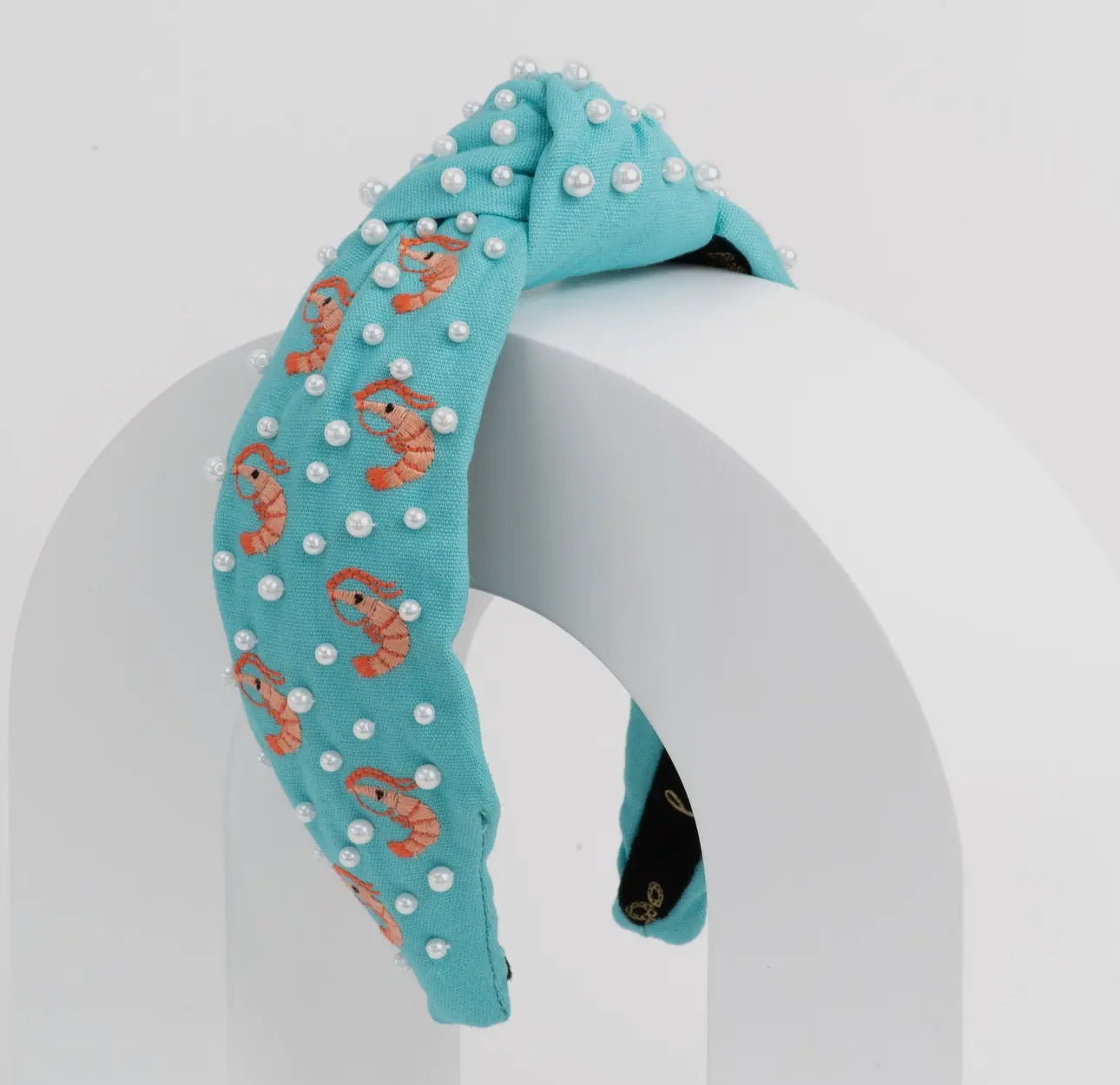 Embroidered “Shrimp & Pearl” Beaded Turquoise- Headband