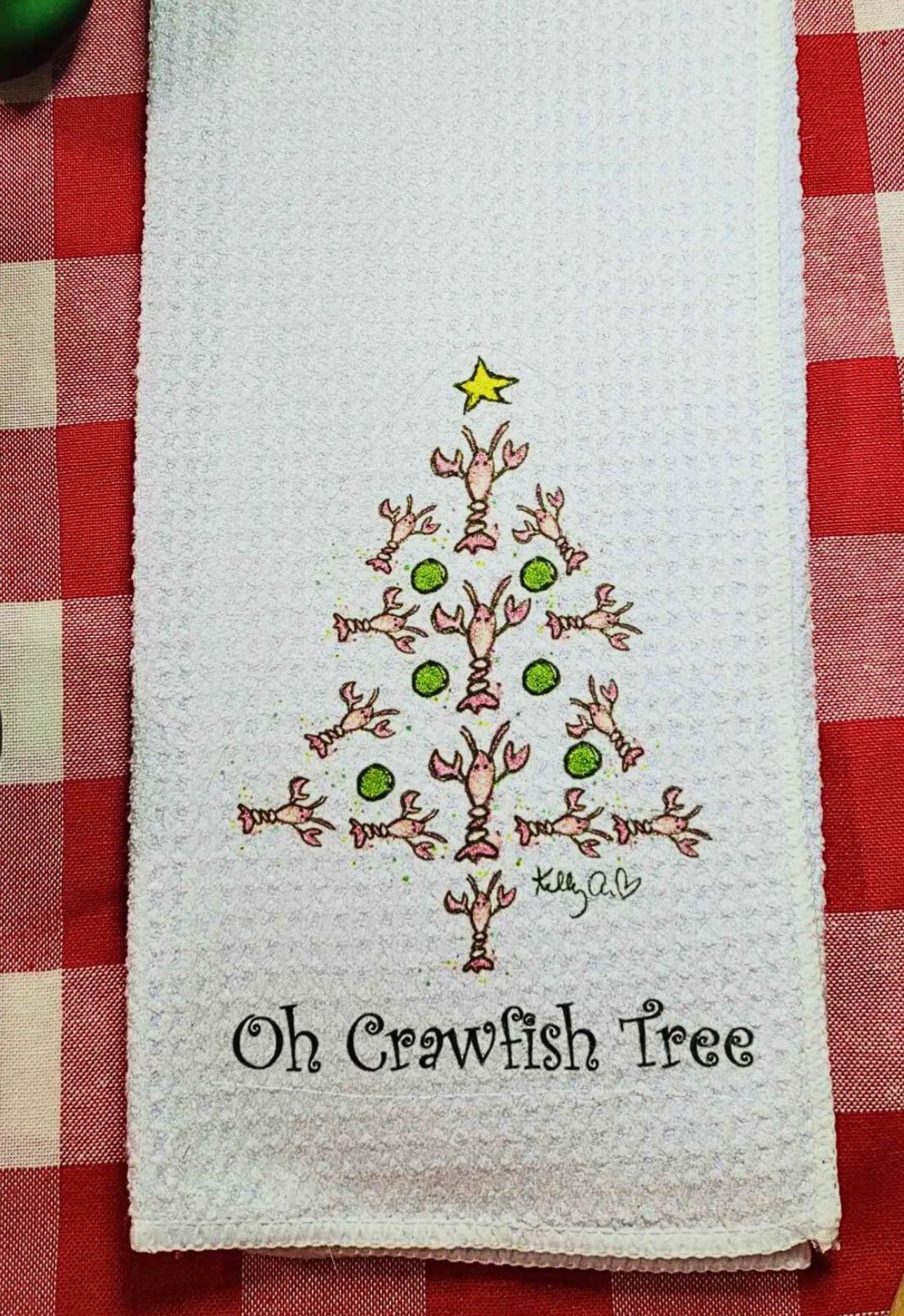 Christmas Tea Towel. Oh Crawfish Tree
