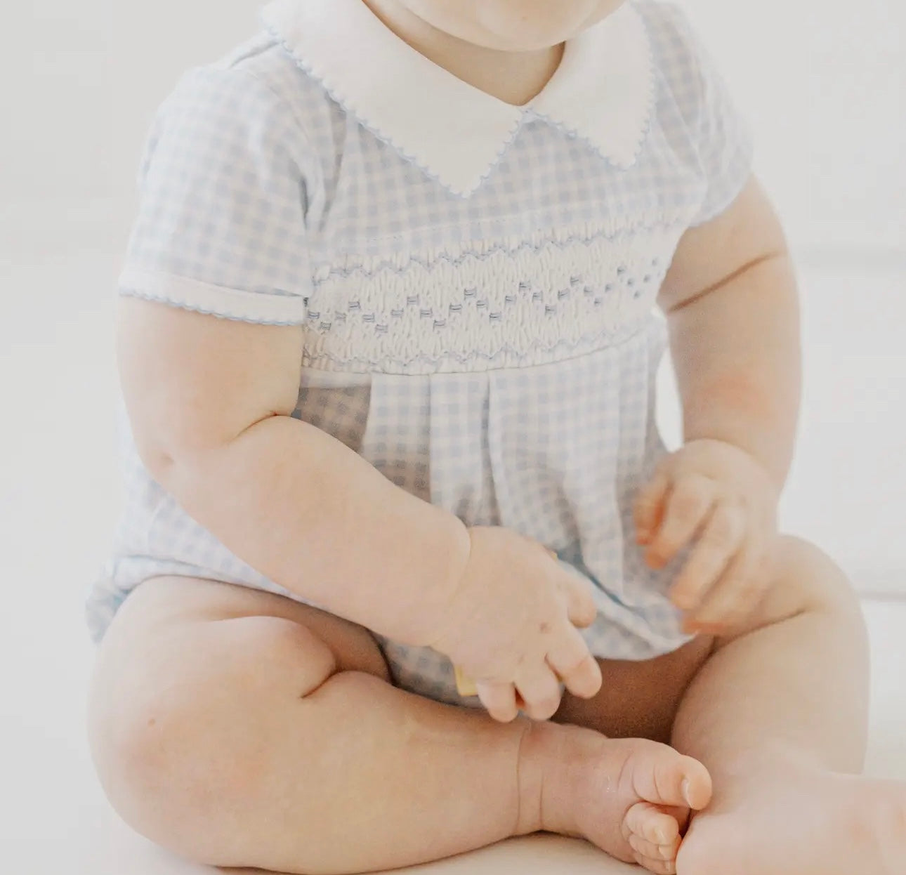 Mini Checks Smocked Collared S/S Bubble
- Blue