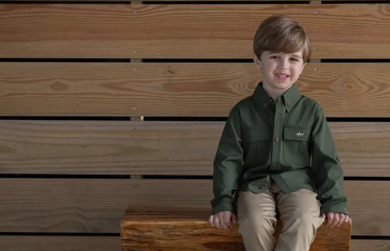 Flagler Boys Fishing Shirt - Olive