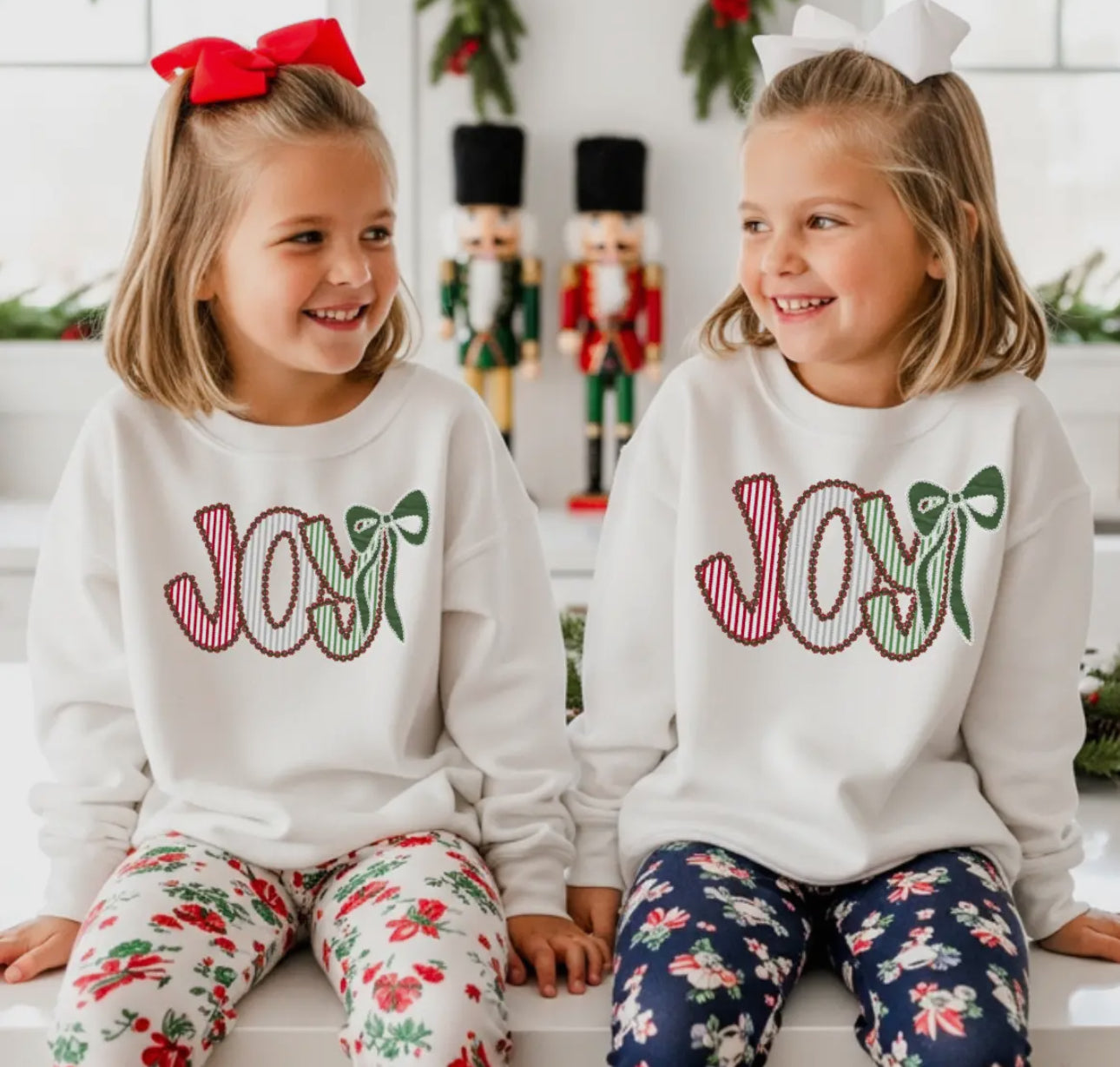 Joy Faux Seersucker Youth Sibling
Christmas Sweatshirt