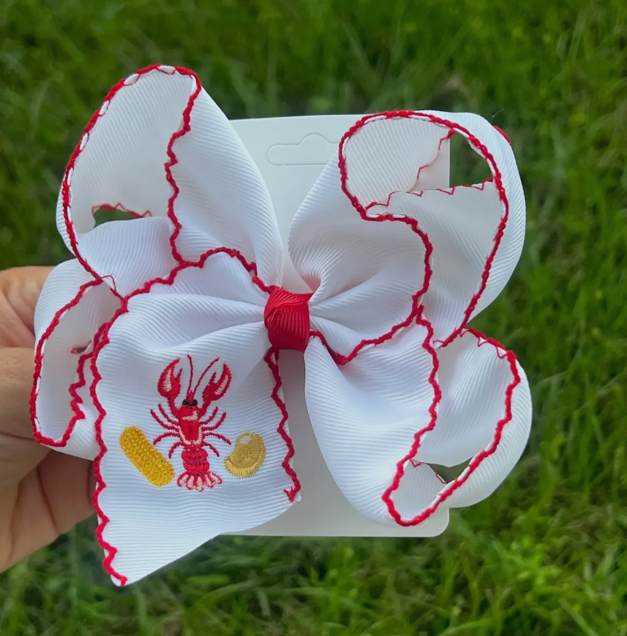 Crawfish Boil Embroidered Hair Bow