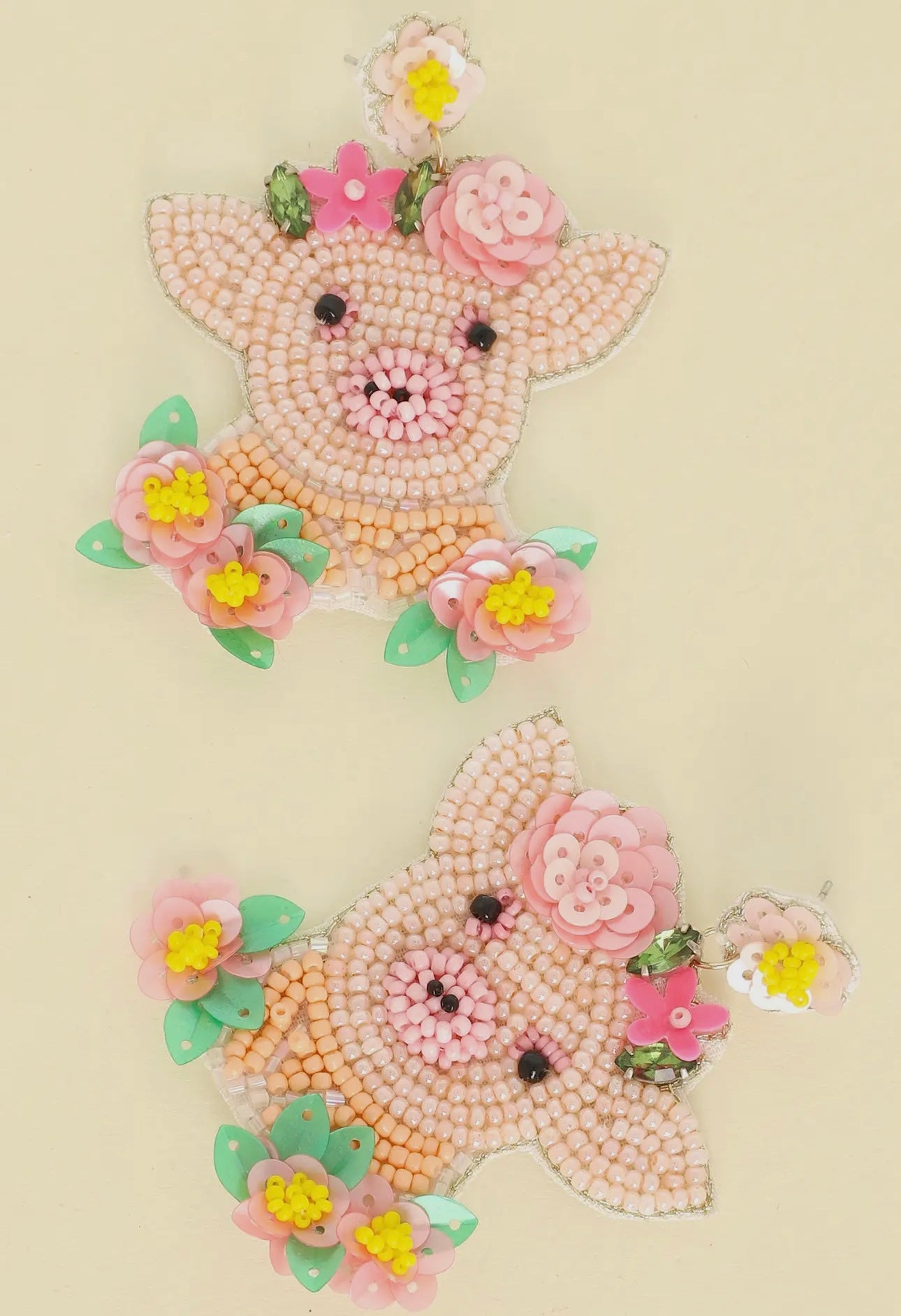 Farm Animal “Pig” Beaded Embroidery Sequin- Earrings
