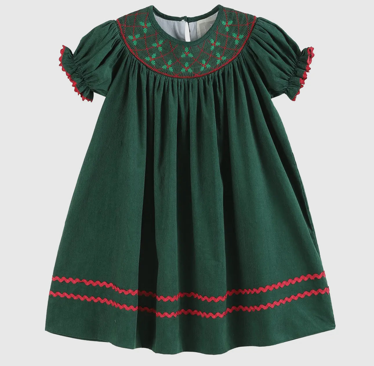 Green Christmas Mistletoe Smocked
Bishop Dress