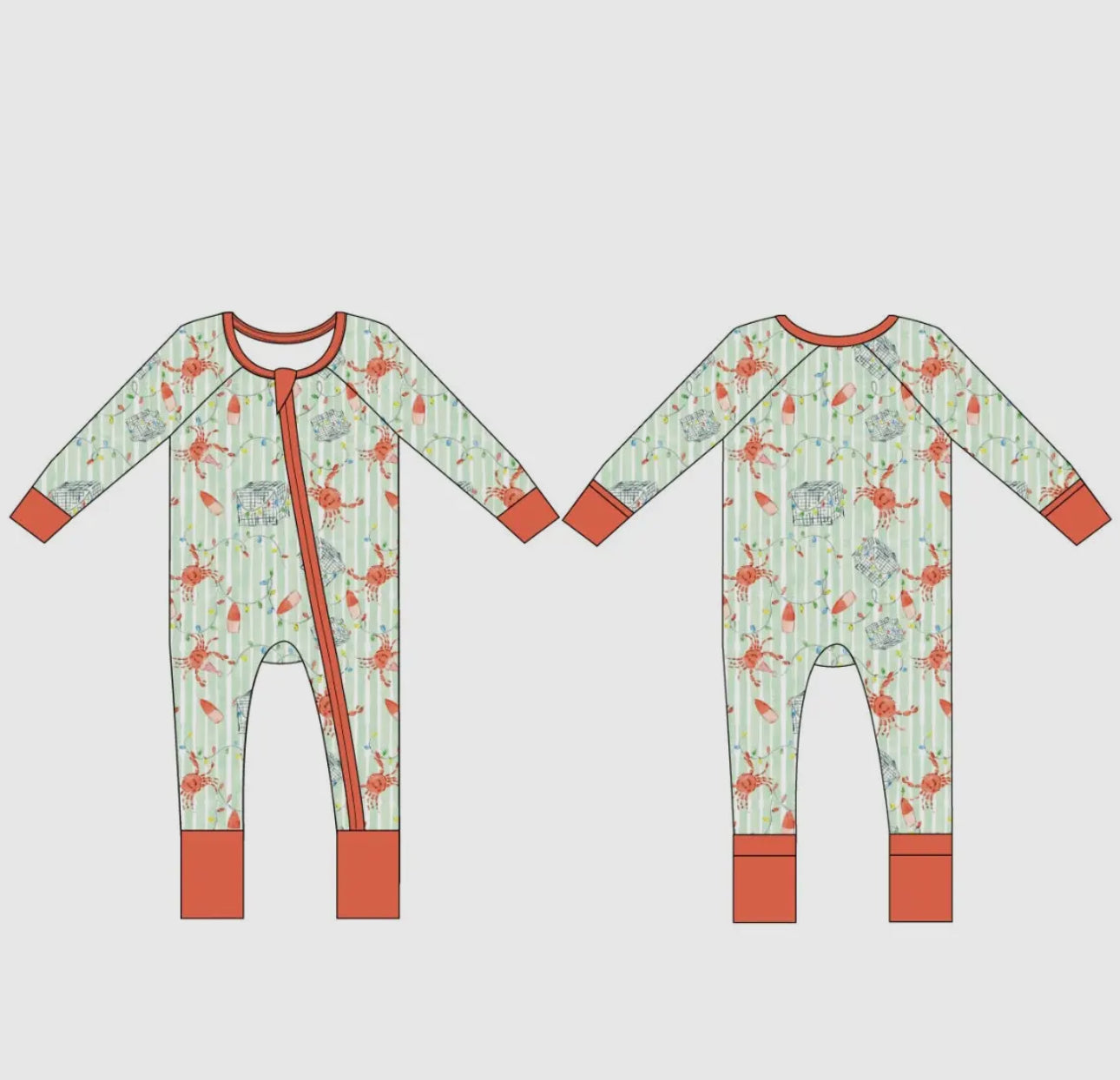 Crab Trap Christmas Zipper Onesie