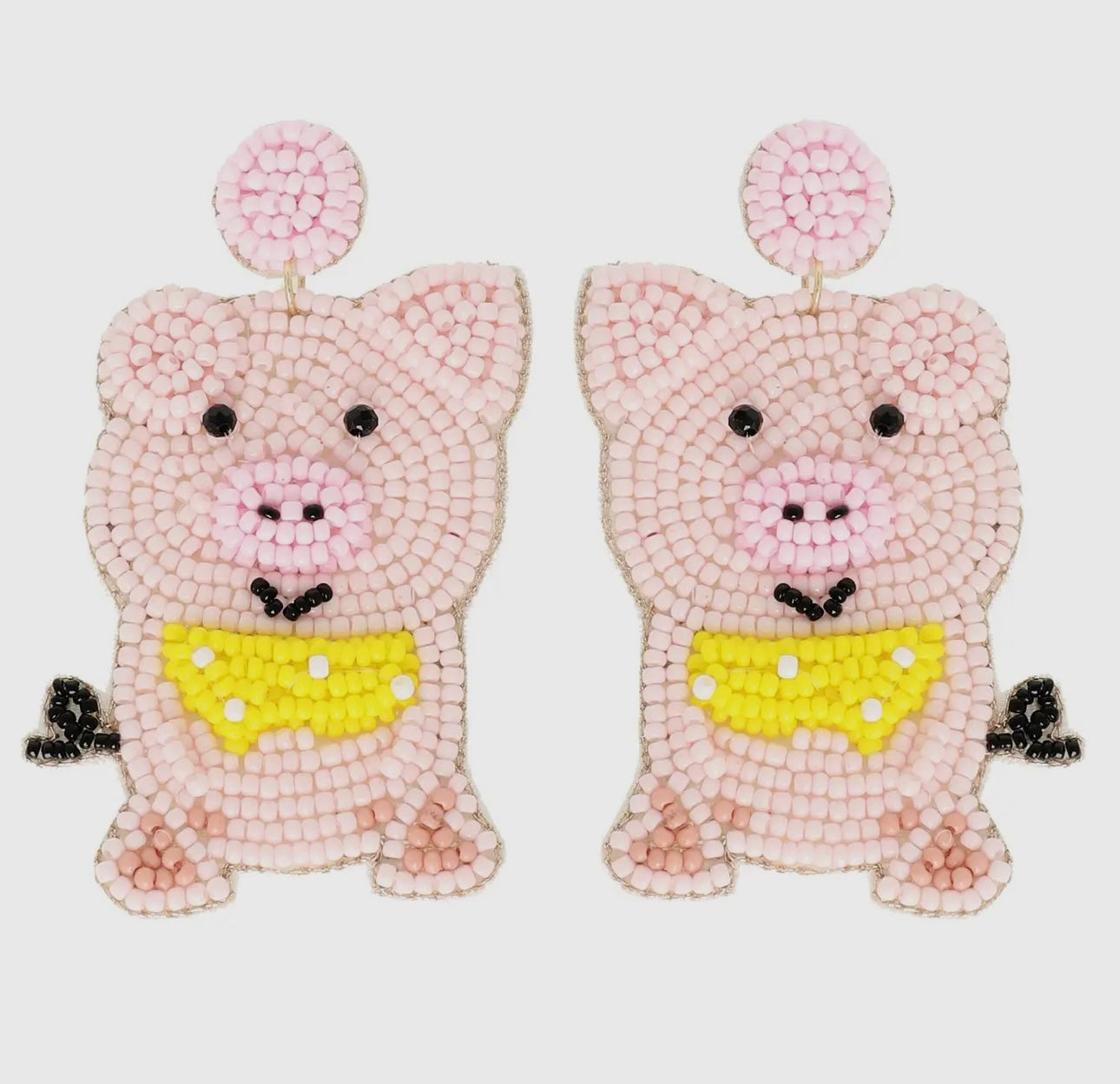 Farm Animal “Pig” Beaded Embroidery- Earrings