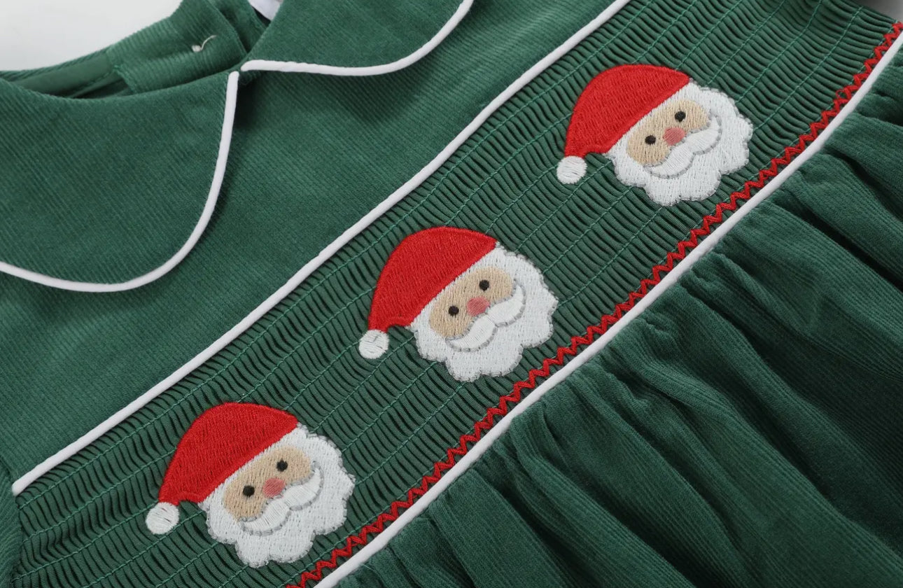 Green Velvet Santa Smocked Dress and Bloomers