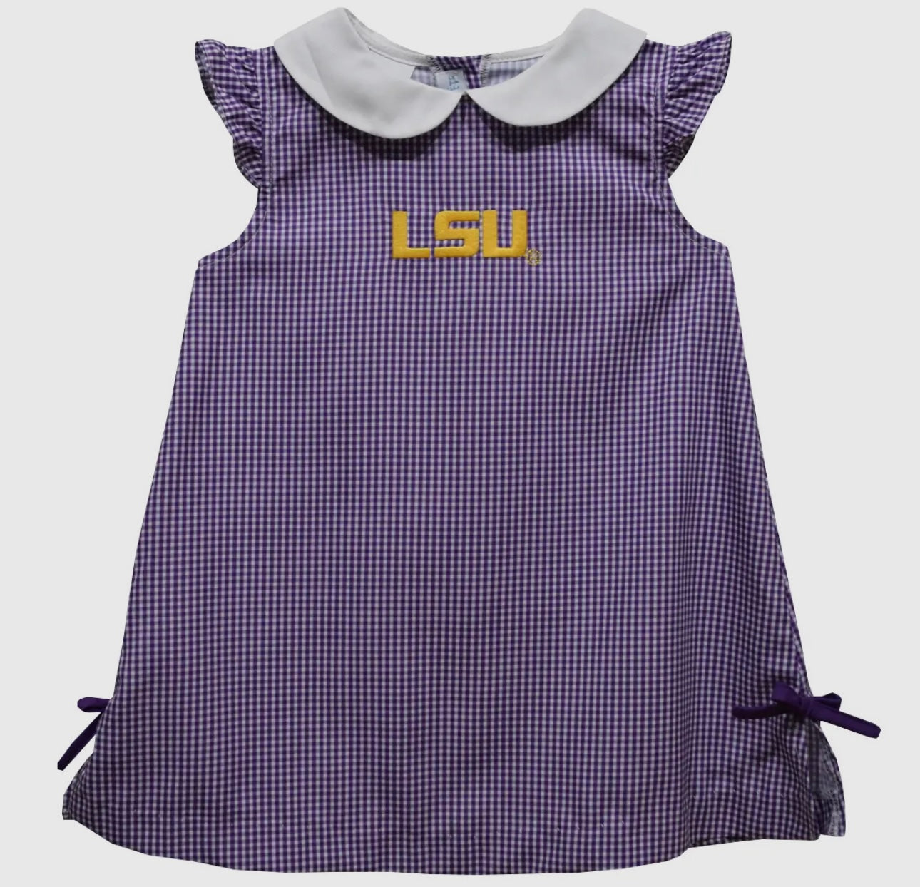“LSU Tigers” Embroidered Purple Gingham- Dress