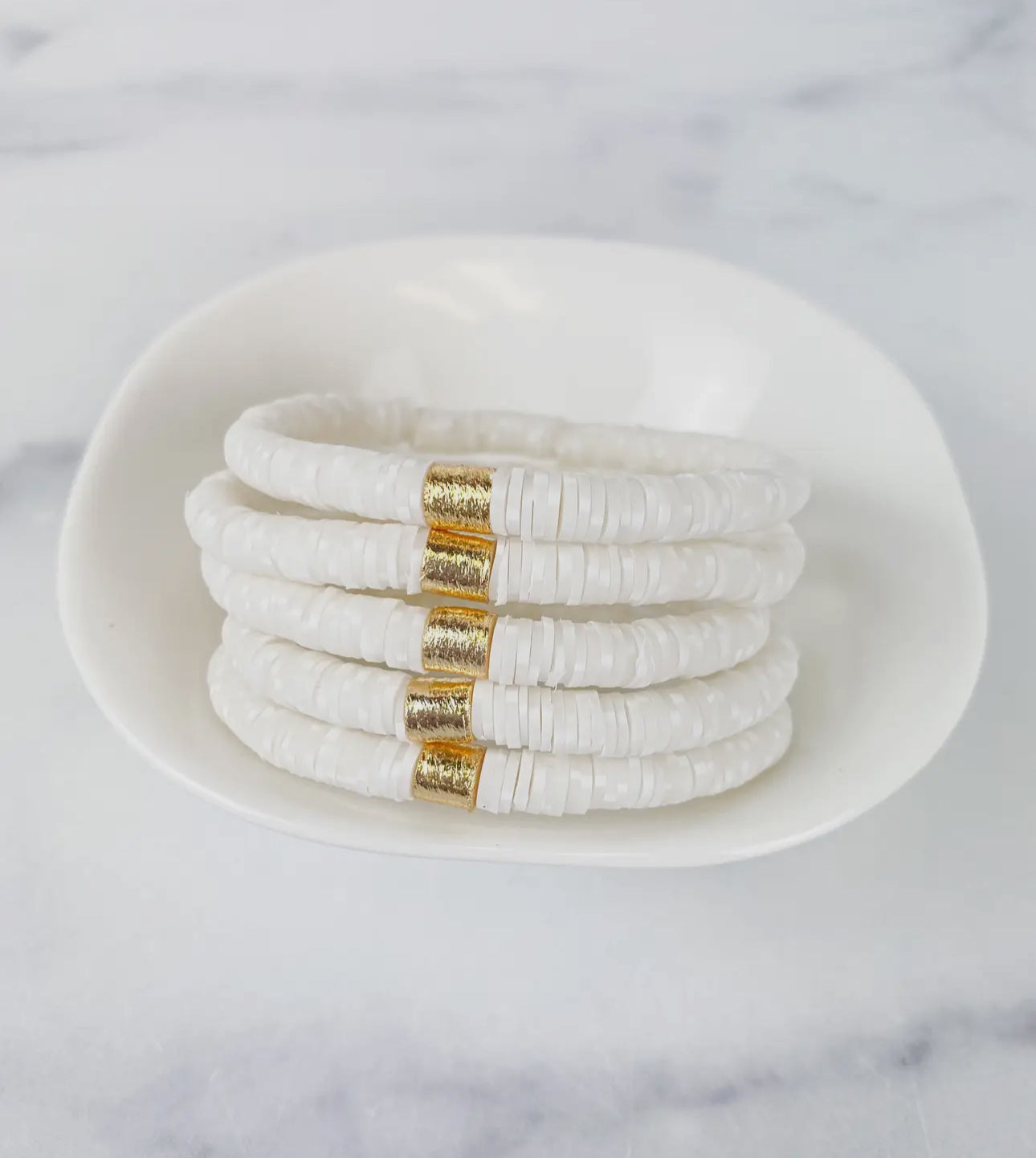 Heishi Small 6mm Color Pop Bracelet "Pearl"- Gold Barrel