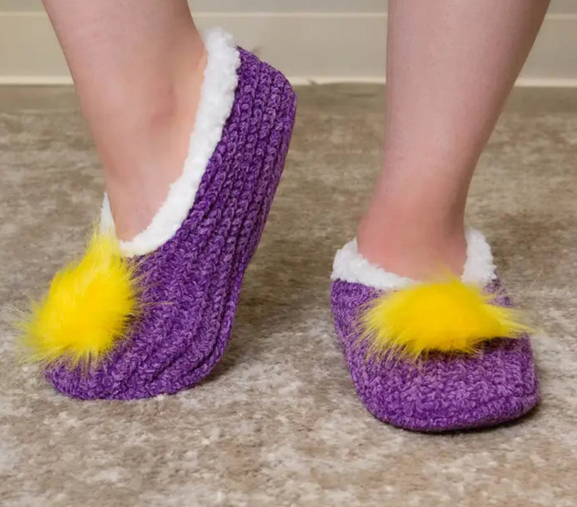 Women's Pom Pom Sherpa Footies Purple/Yellow