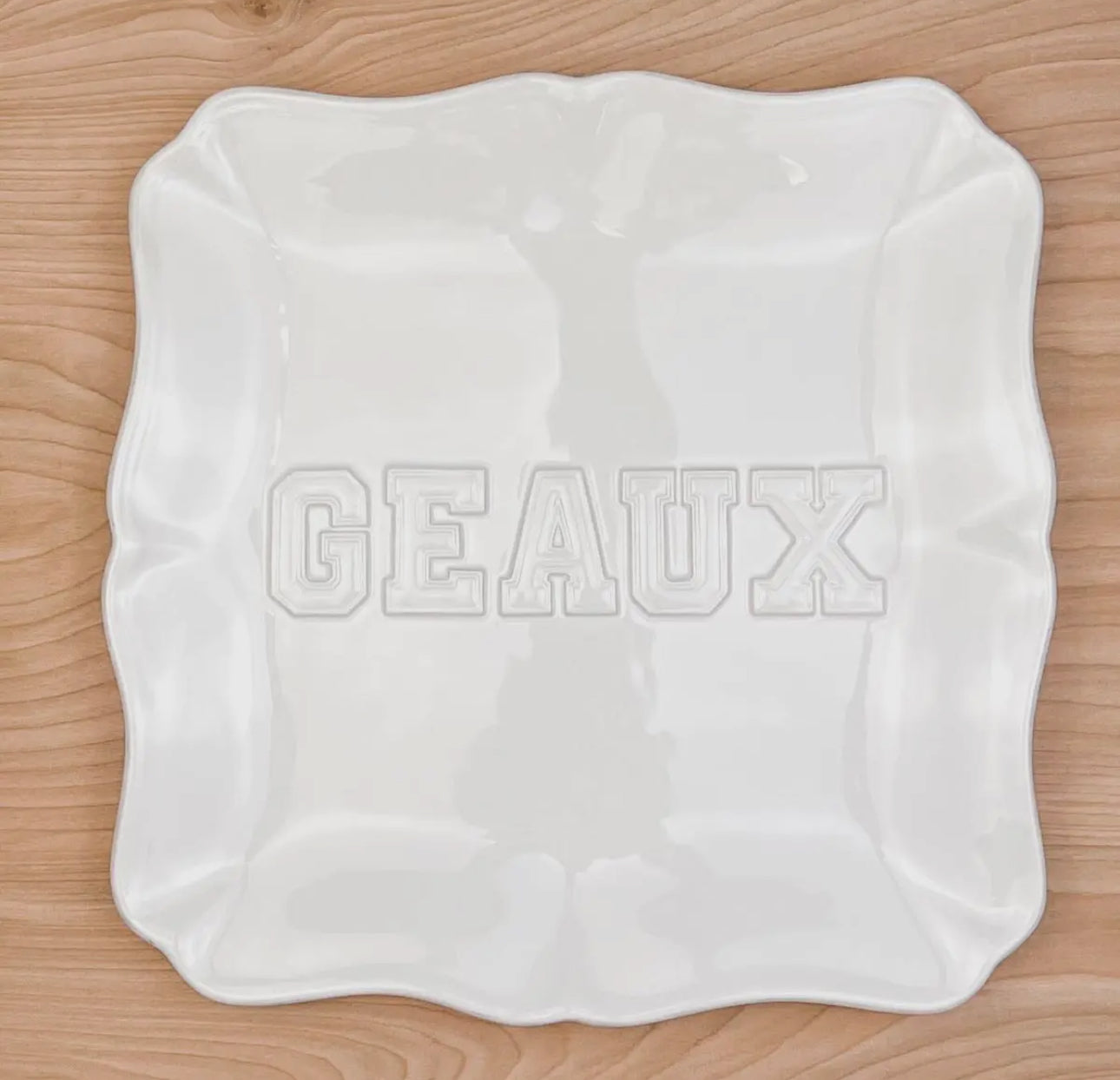 Geaux Embossed Square Platter
White 11.5x11.5