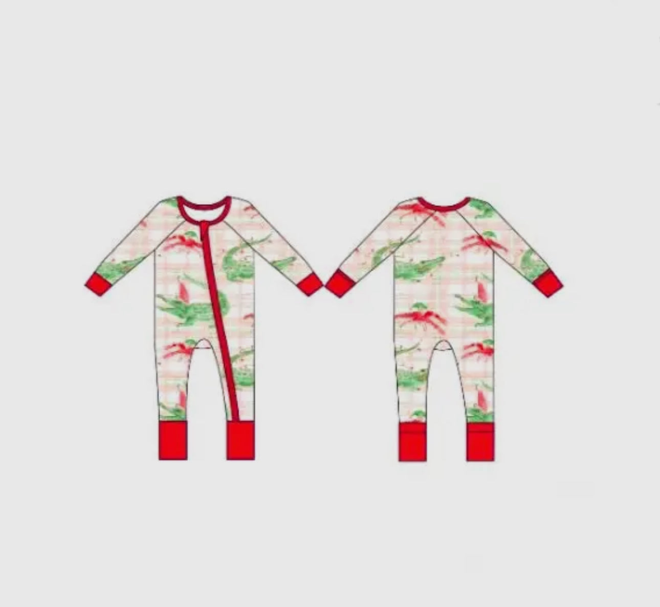 Gator/Crawfish Christmas Zipper Onesie