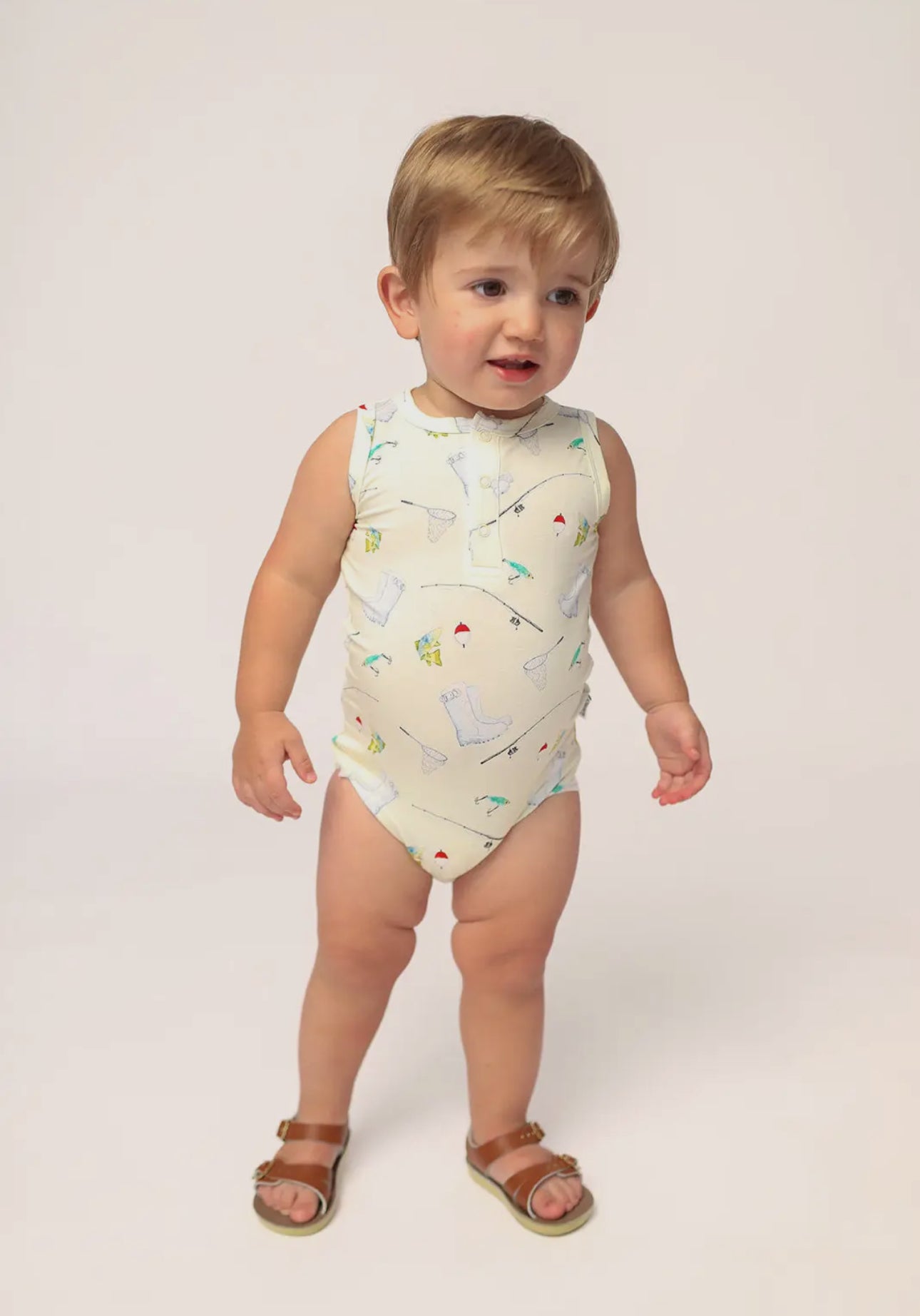 Fishing Bamboo Henley Onesie with Snaps