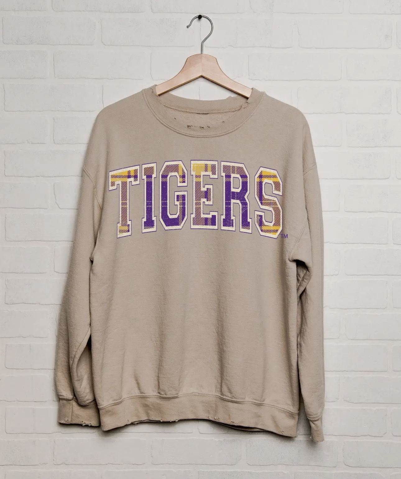 Lsu Tigers Tartan Sand Thrifted Sweatshirt