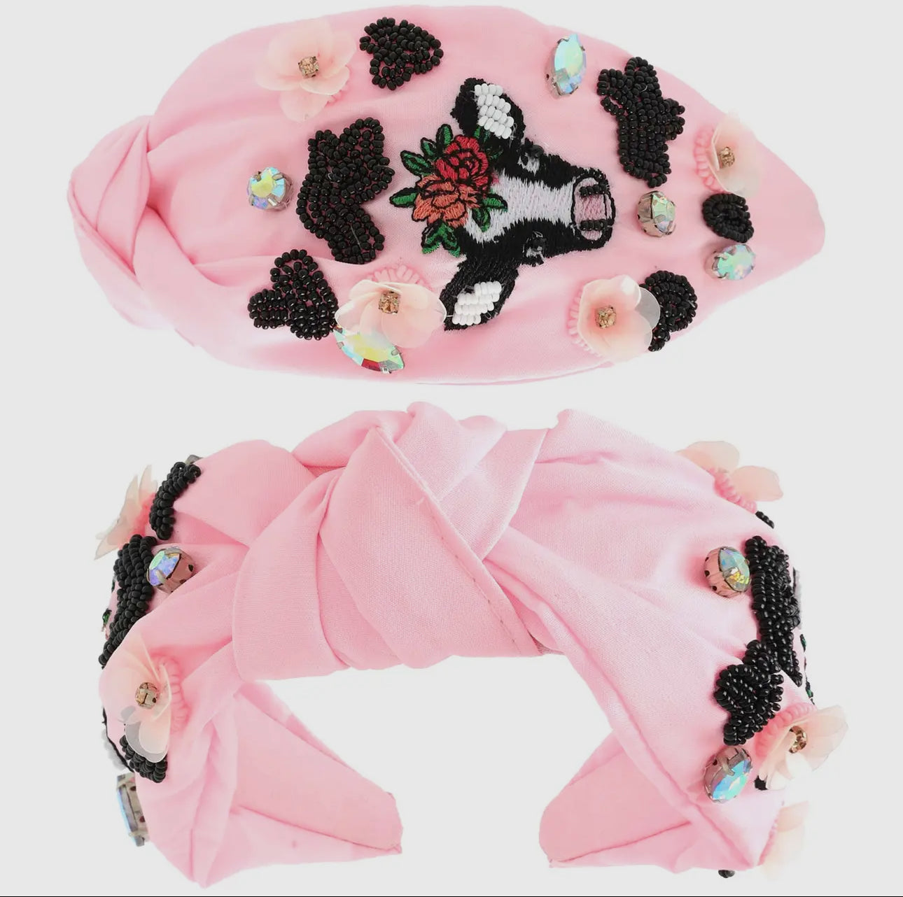 Western Dairy Cow Top Knotted
Beaded Headband